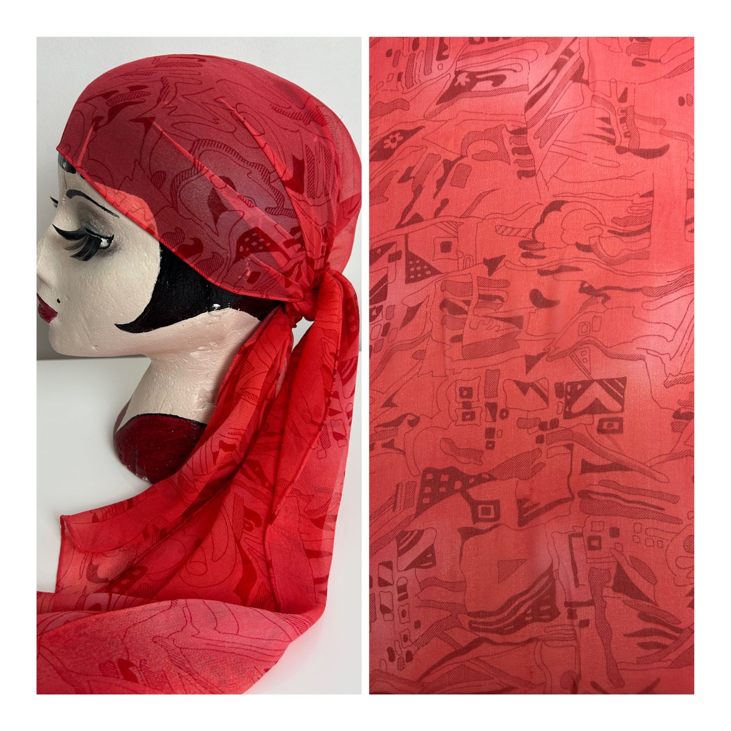 Vintage Dark Orange & Red Abstract Print Long Chiffon Scarf 140cm x 38cm