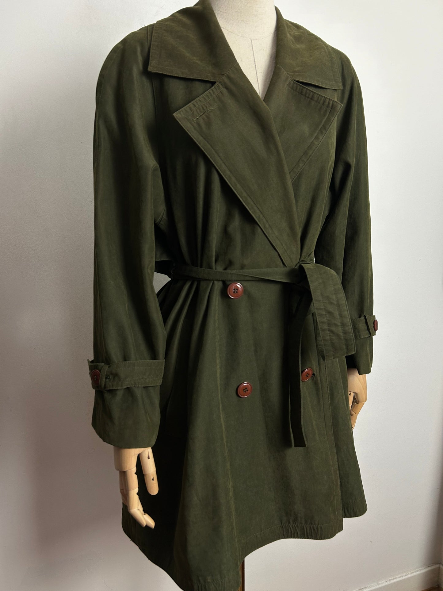 Vintage 1980s WINDSMOOR UK Size 8-10 Olive Green Belted Half Trench Style Coat