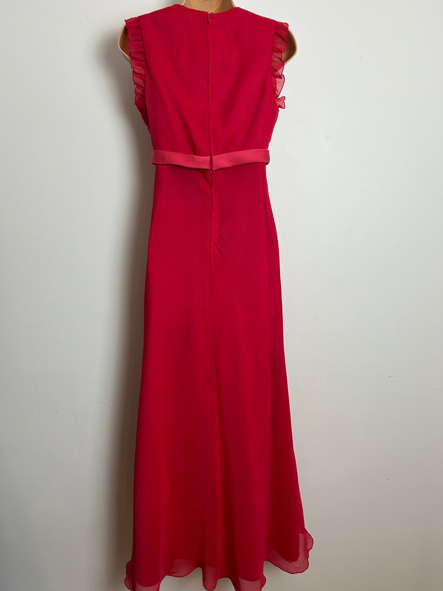 Vintage 1970s RADTKE & RADTKE Size 8 Raspberry Sequin Bodice Bow Detail Xmas Party Occasion Maxi Dress