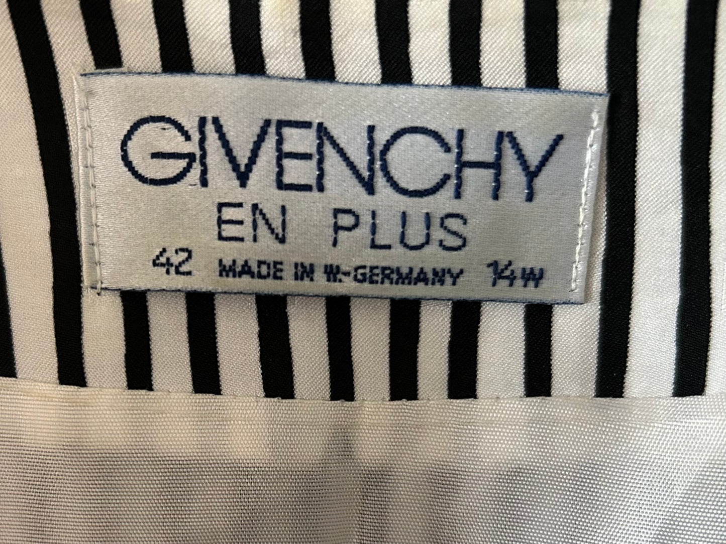 Vintage 1980s Designer GIVENCHY EN PLUS Size 14 Black & White Stripe Belted Pleated Day Dress