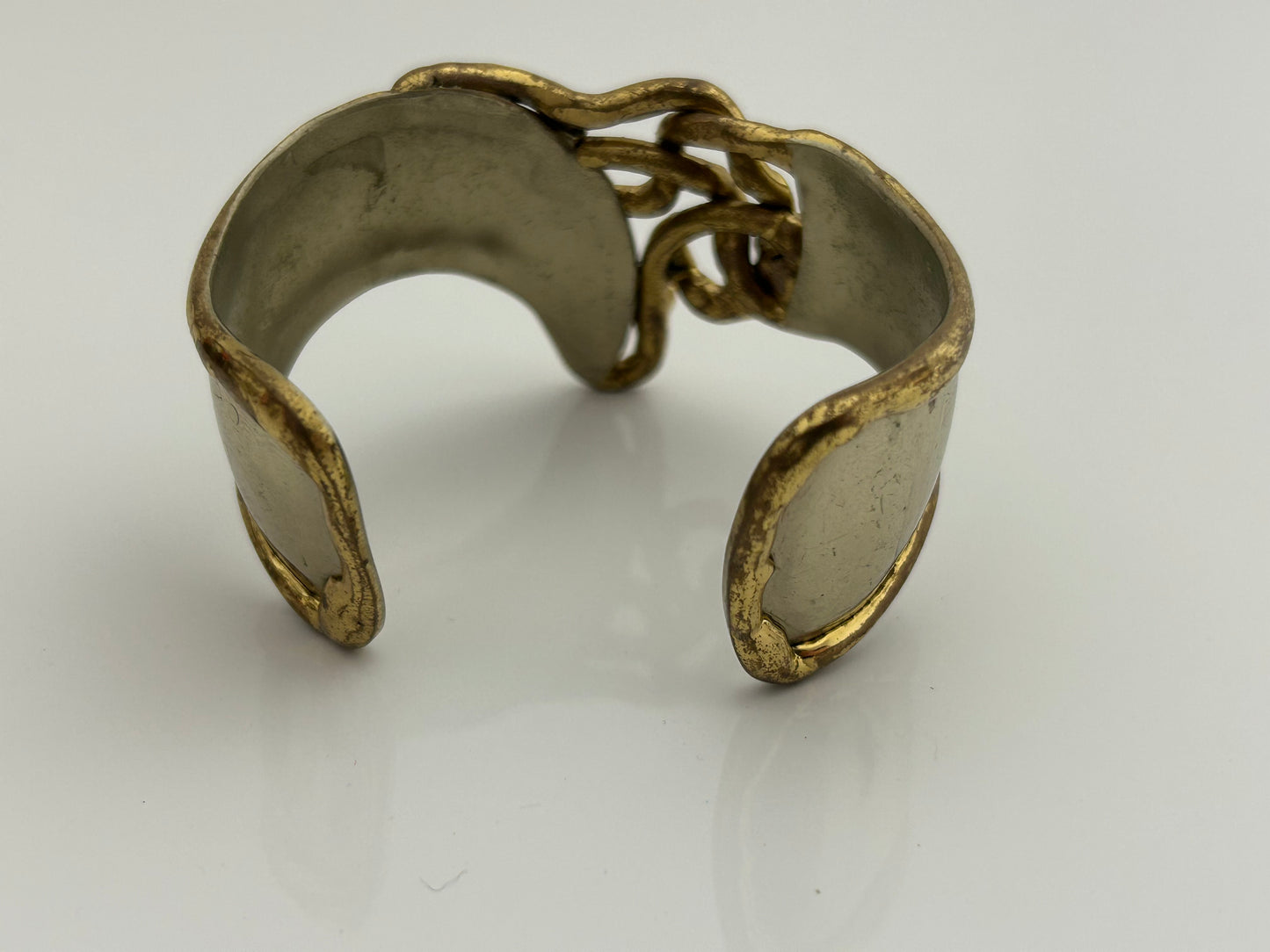 Vintage Silver Lion Stamped Brutalist Style Cuffed Bangle