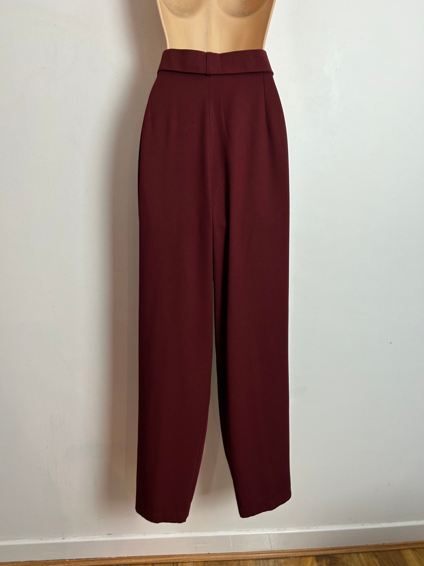 Vintage 1980s UK Size 12 Burgundy Straight Leg Wool Mix Trousers