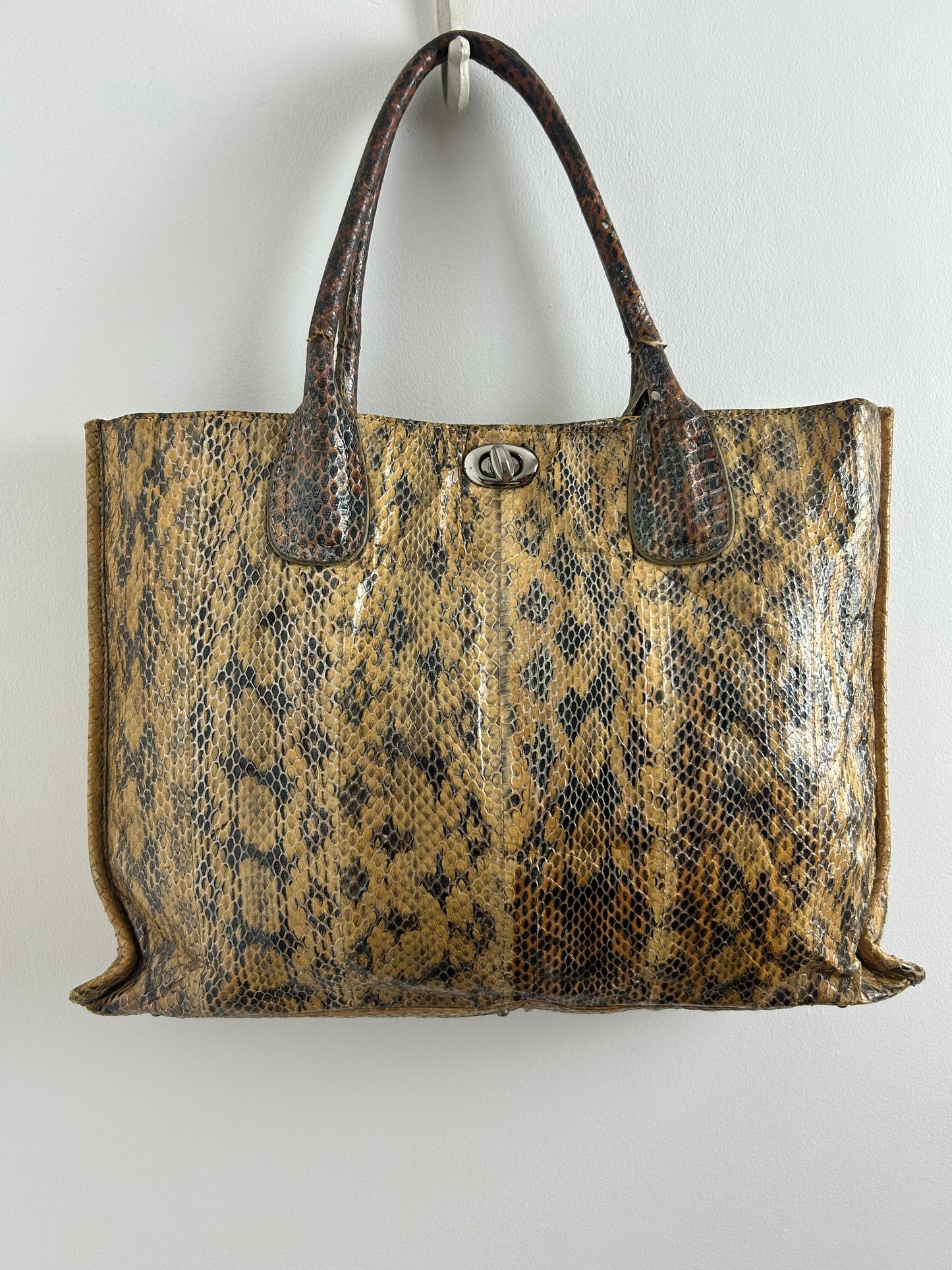 Vintage 1980s BOUTIQUE DESIGNER FRIMA Python Snake Skin Leather Tote Handbag