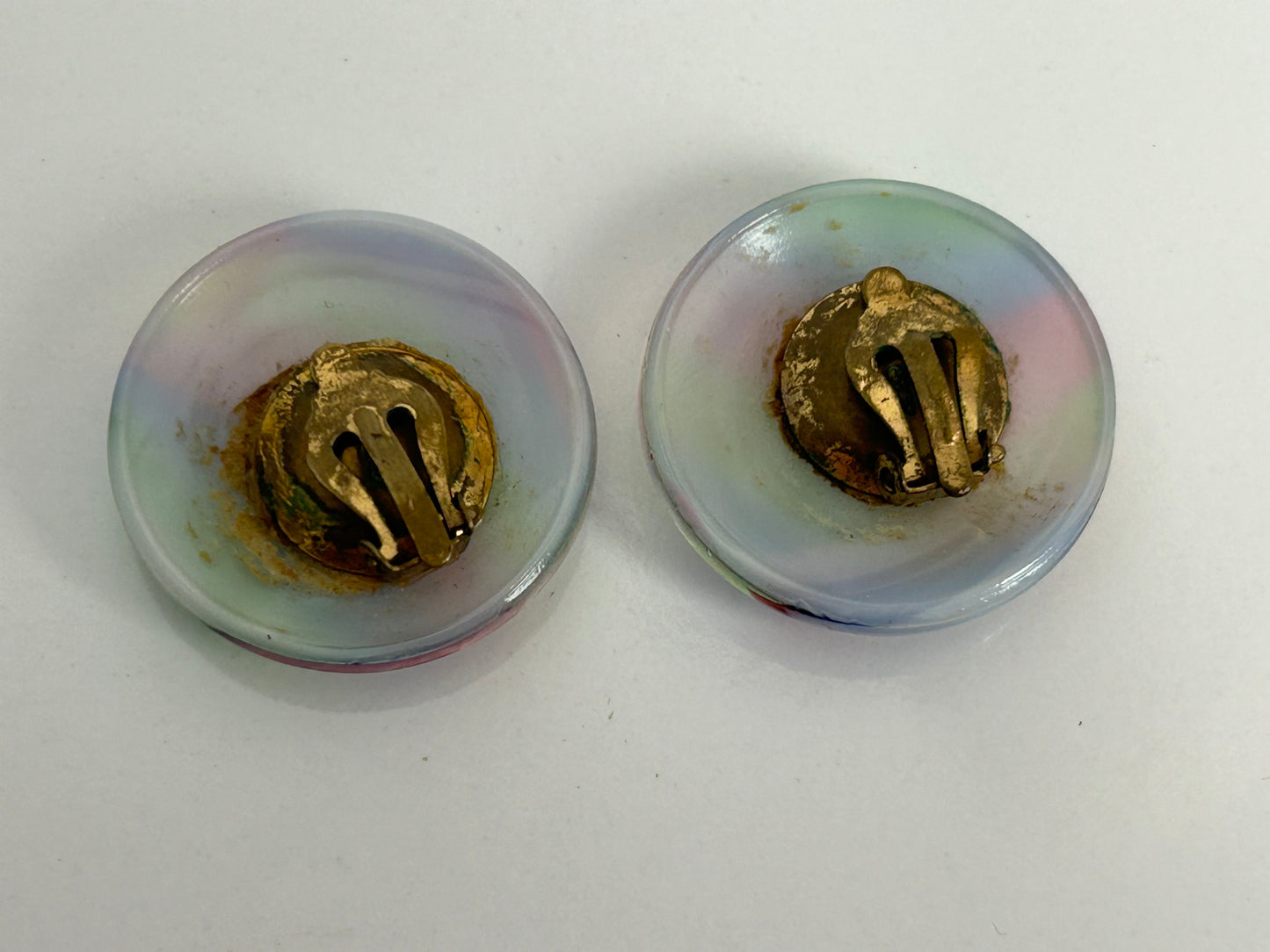 Vintage 1960s Large Round Multicolour Glass Clip On Earrings