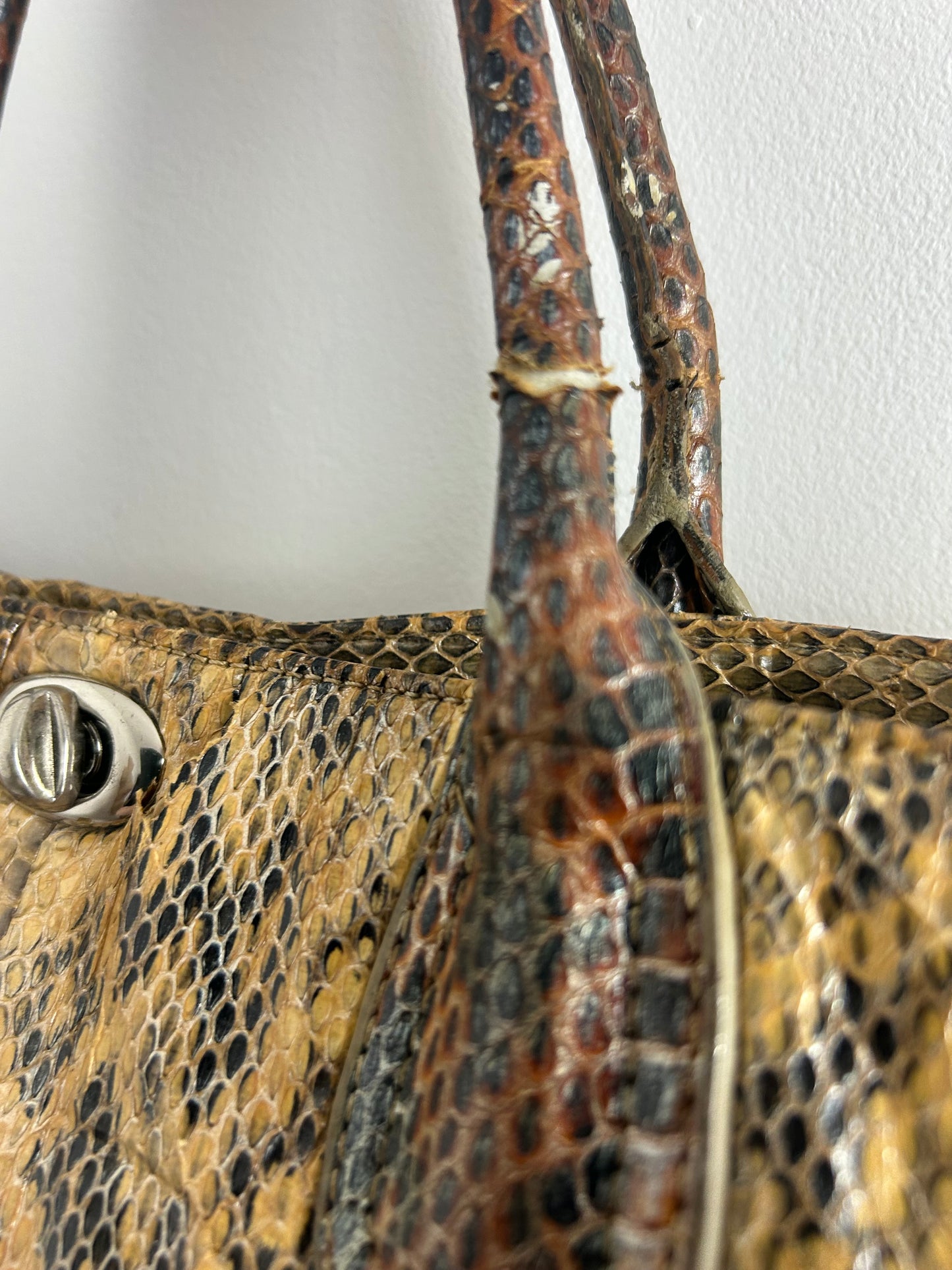 Vintage 1980s BOUTIQUE DESIGNER FRIMA Python Snake Skin Leather Tote Handbag