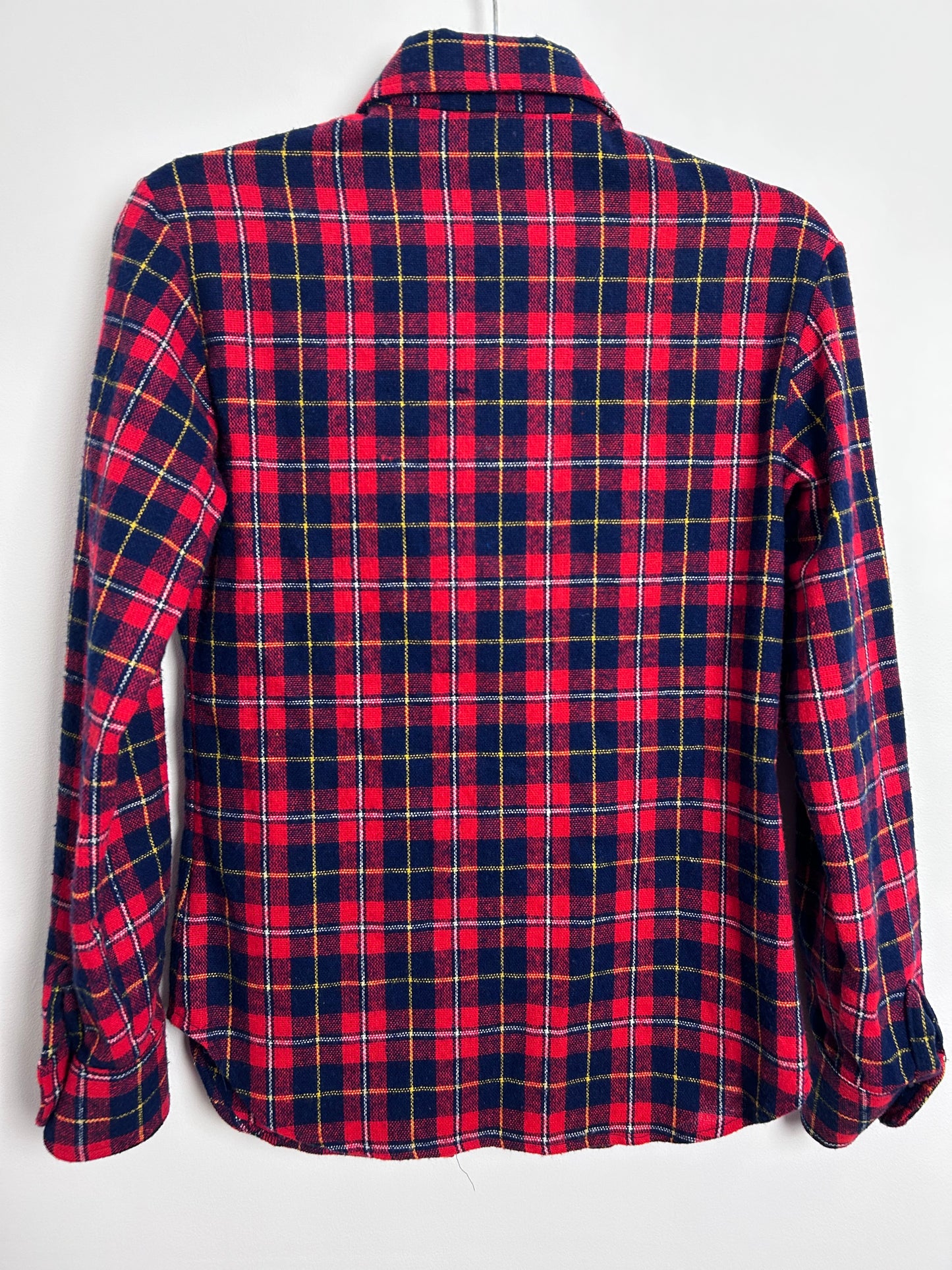 Vintage 1980s 3 SUISSES UK Size 8 Red & Blue Tartan Check Pocket Detail Long Sleeve Shirt