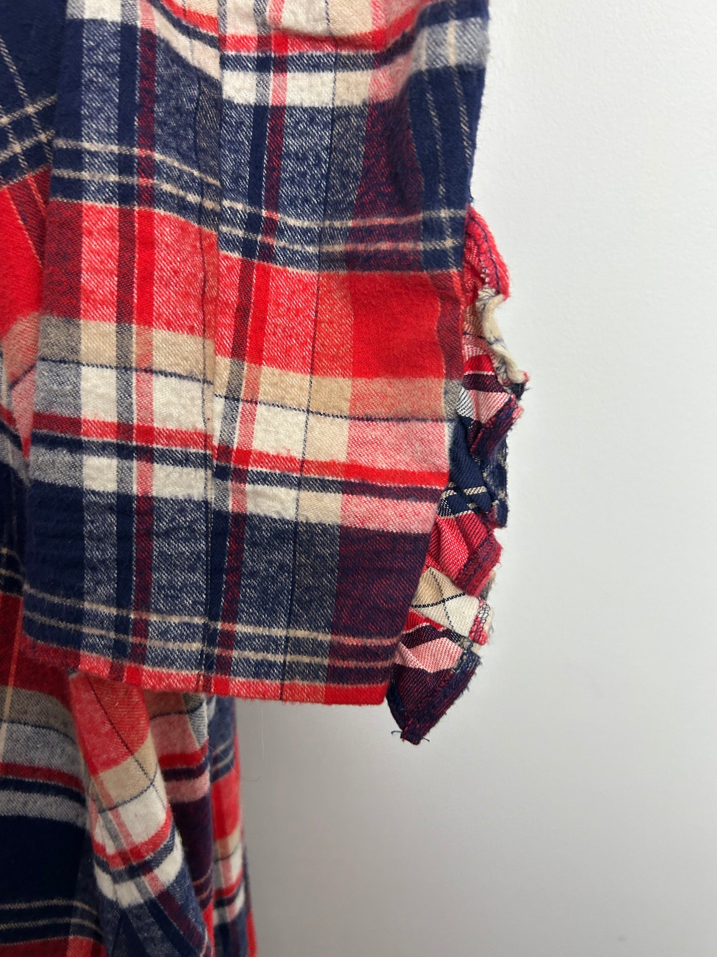 Vintage 1970s BETTY BARCLAY Size 10 Blue Red & White Check Flannel Cotton Tie Back Prairie Maxi Dress