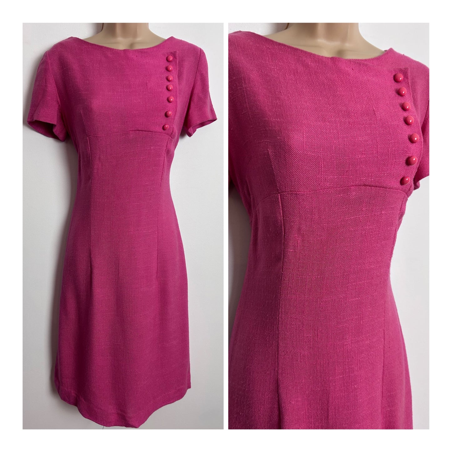 Vintage 1960s RHONA ROY UK Size 8-10 Candy Pink Short Sleeve Mod Shift Dress