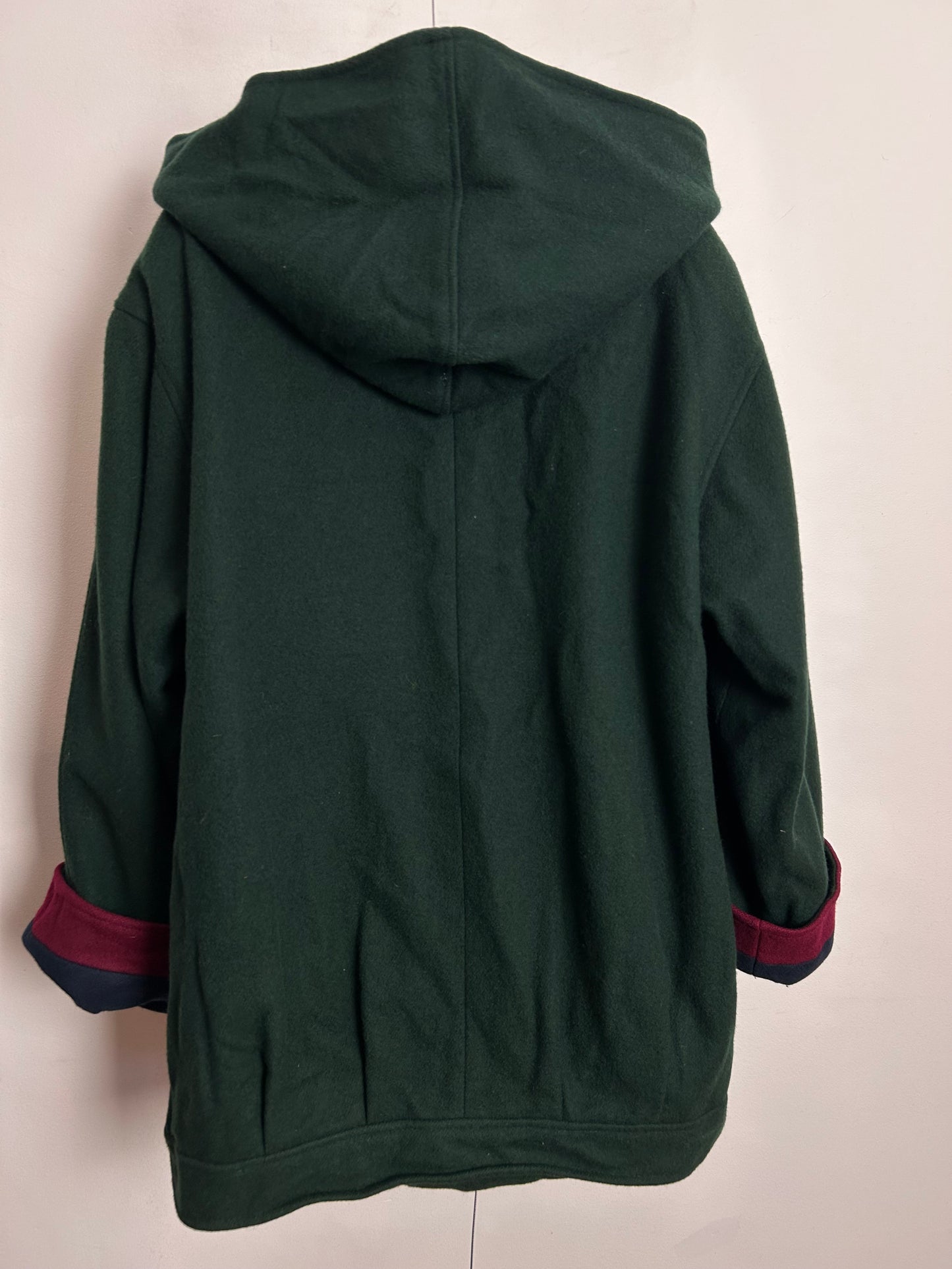 Vintage 1980s HERMAN KAY PETITES Up To Size 14-16 Dark Green Red & Navy Wool Blend Hooded Jacket