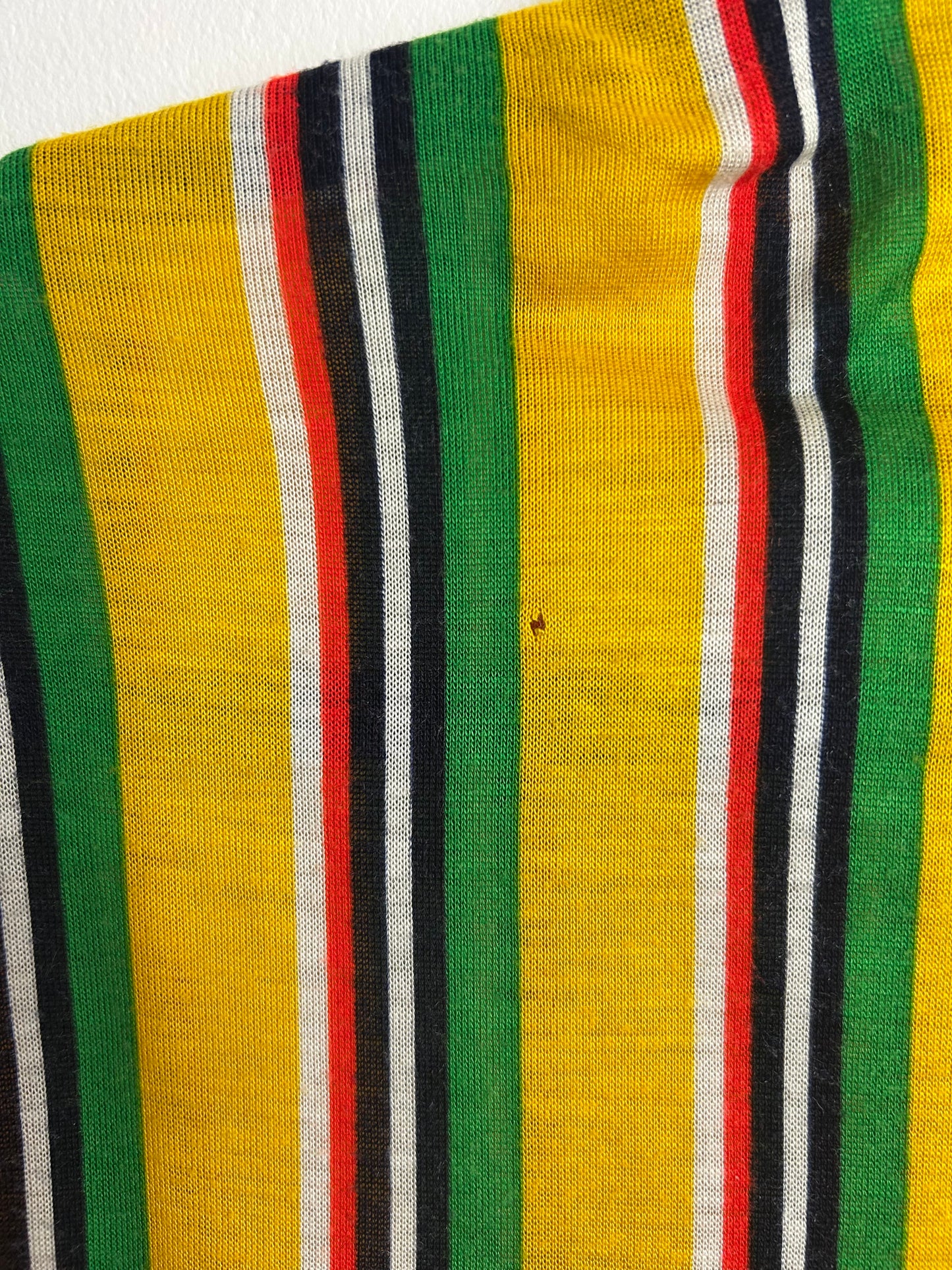 Vintage 1970s Size 8-10 Yellow Green White & Red Stripe Print Long Sleeve Shirt