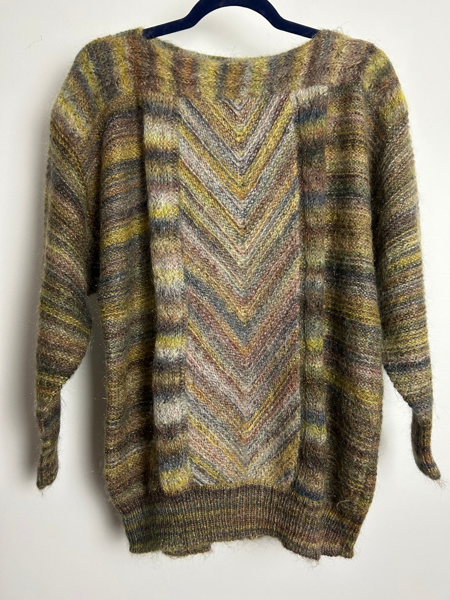 Vintage 1980s BLEYLE ITALY Up To Size 16 Brown & Green Tones Long Sleeve Mohair Mix Jumper