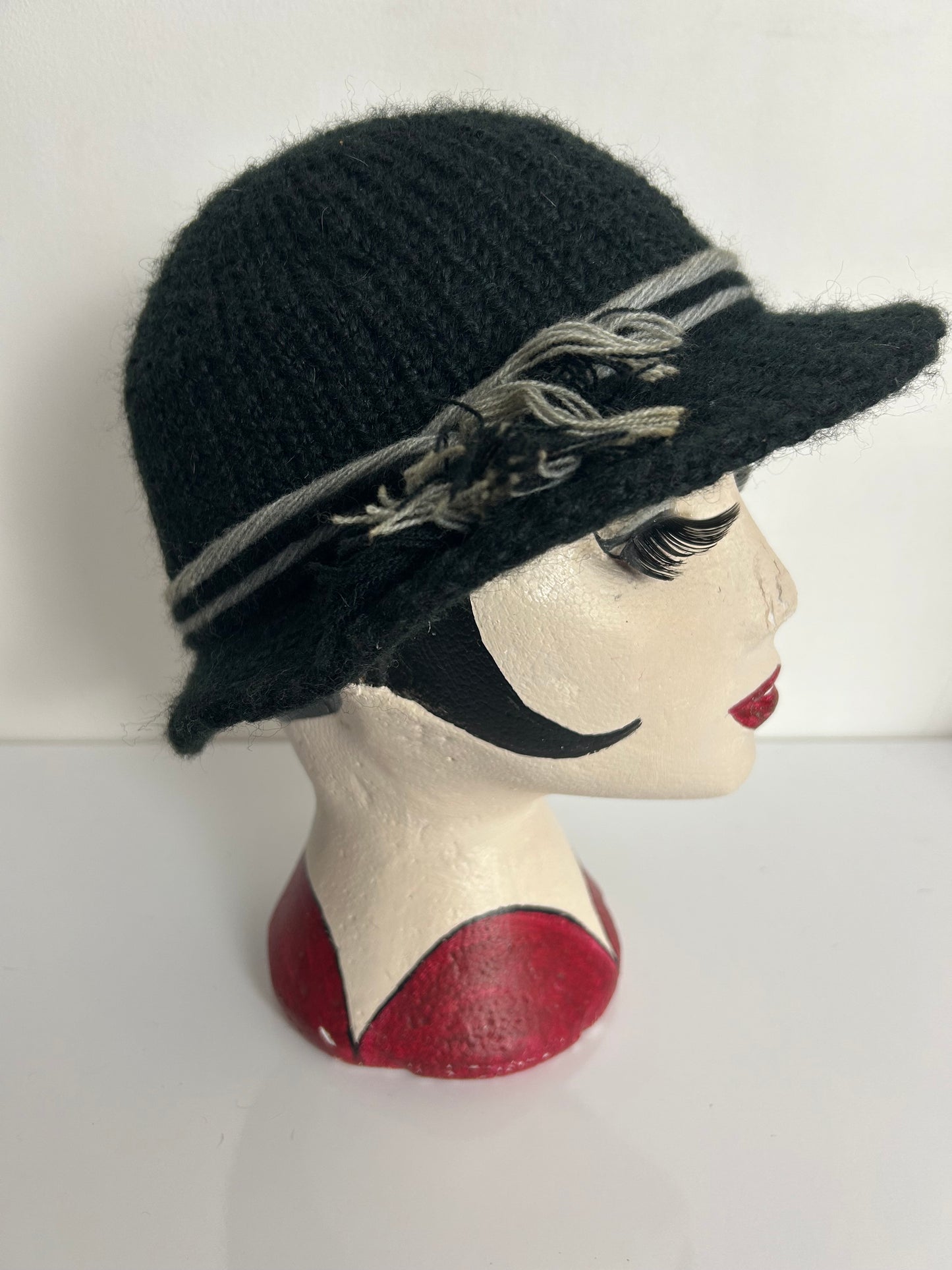 Vintage FAVORITE MODELL Black Wool Mix Braid Trim Trilby Style Hat