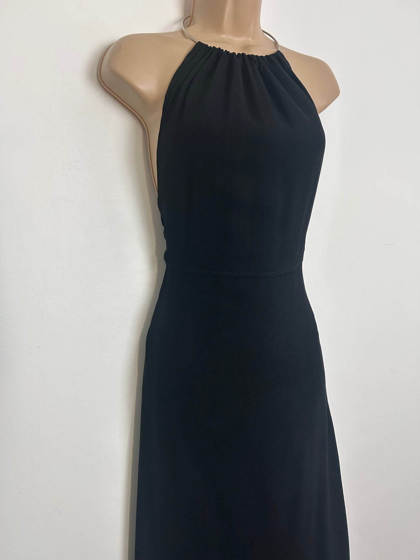 Vintage 1970s BELCHIC MODELL Size 6 Black Metal Choker Neck Occasion Evening Maxi Dress