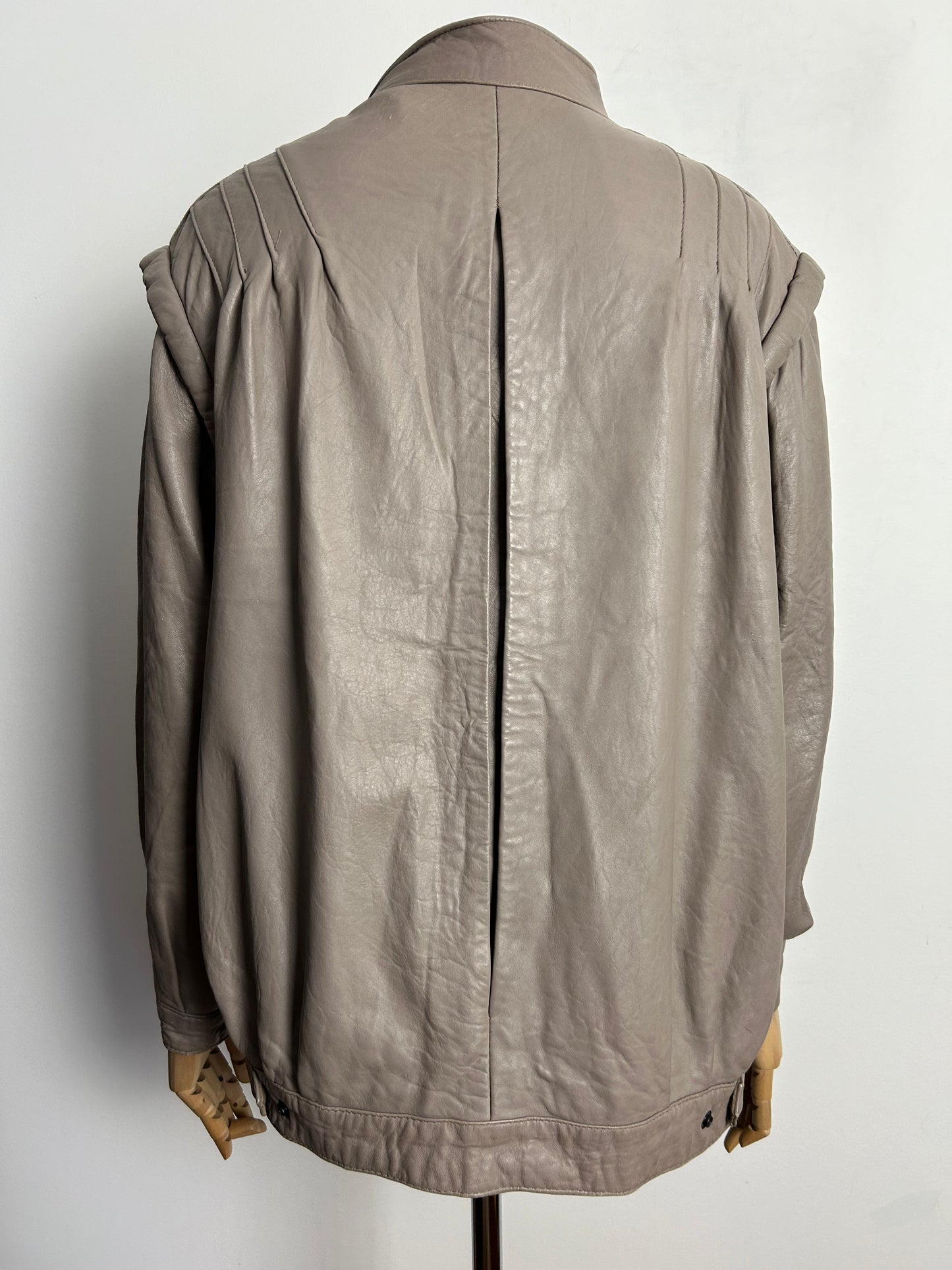 Vintage 1980s Approx UK Size 10 Taupe Popper Fastening Leather Jacket/Coat