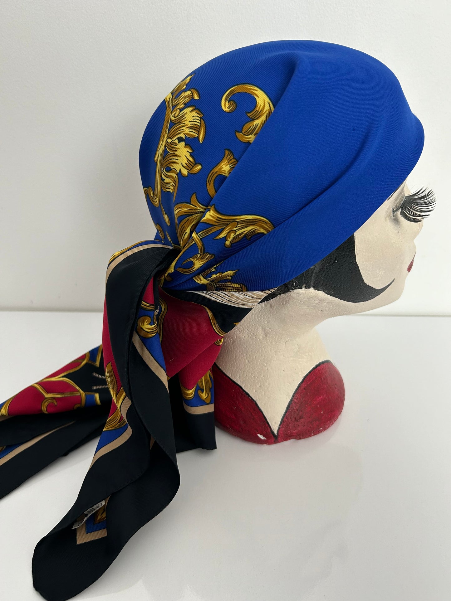 Vintage Italian Blue Black & Red Baroque Regalia Print Large Scarf 86cm x 89cm