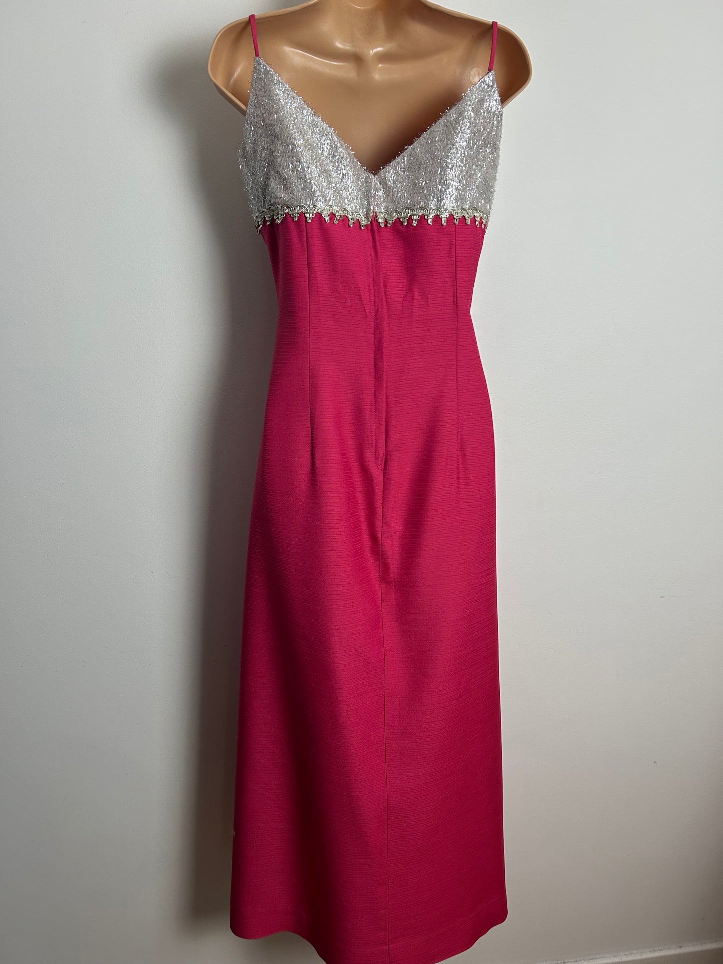 Vintage Early 1960s BLANES Size 10-12 Hot Pink & Silver Tinsel Evening Occasion Dress & Matching Jacket