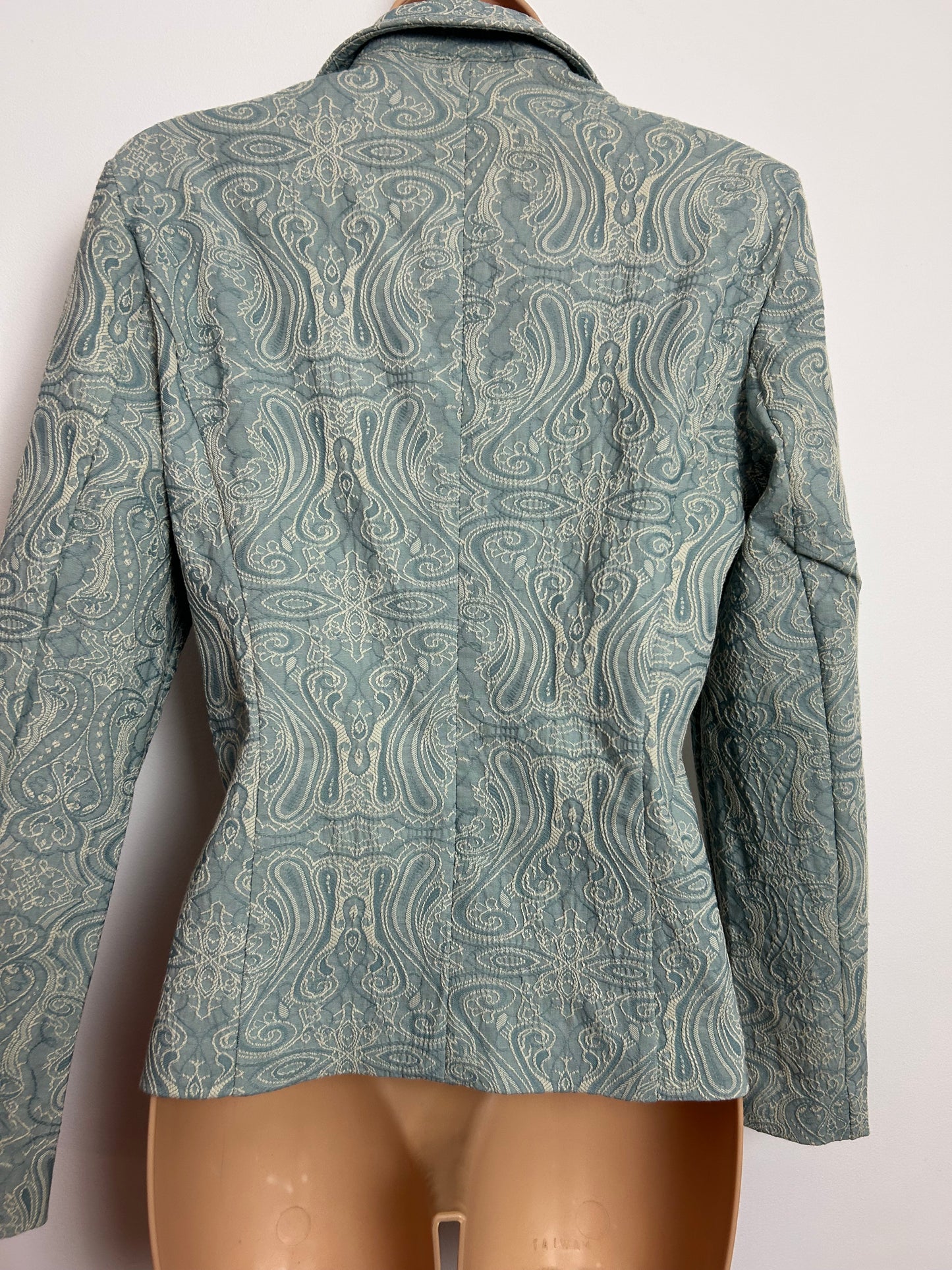 Vintage Y2K LISA TOSSA Size 10 Duck Egg Blue & Cream Embossed Pattern Jacket