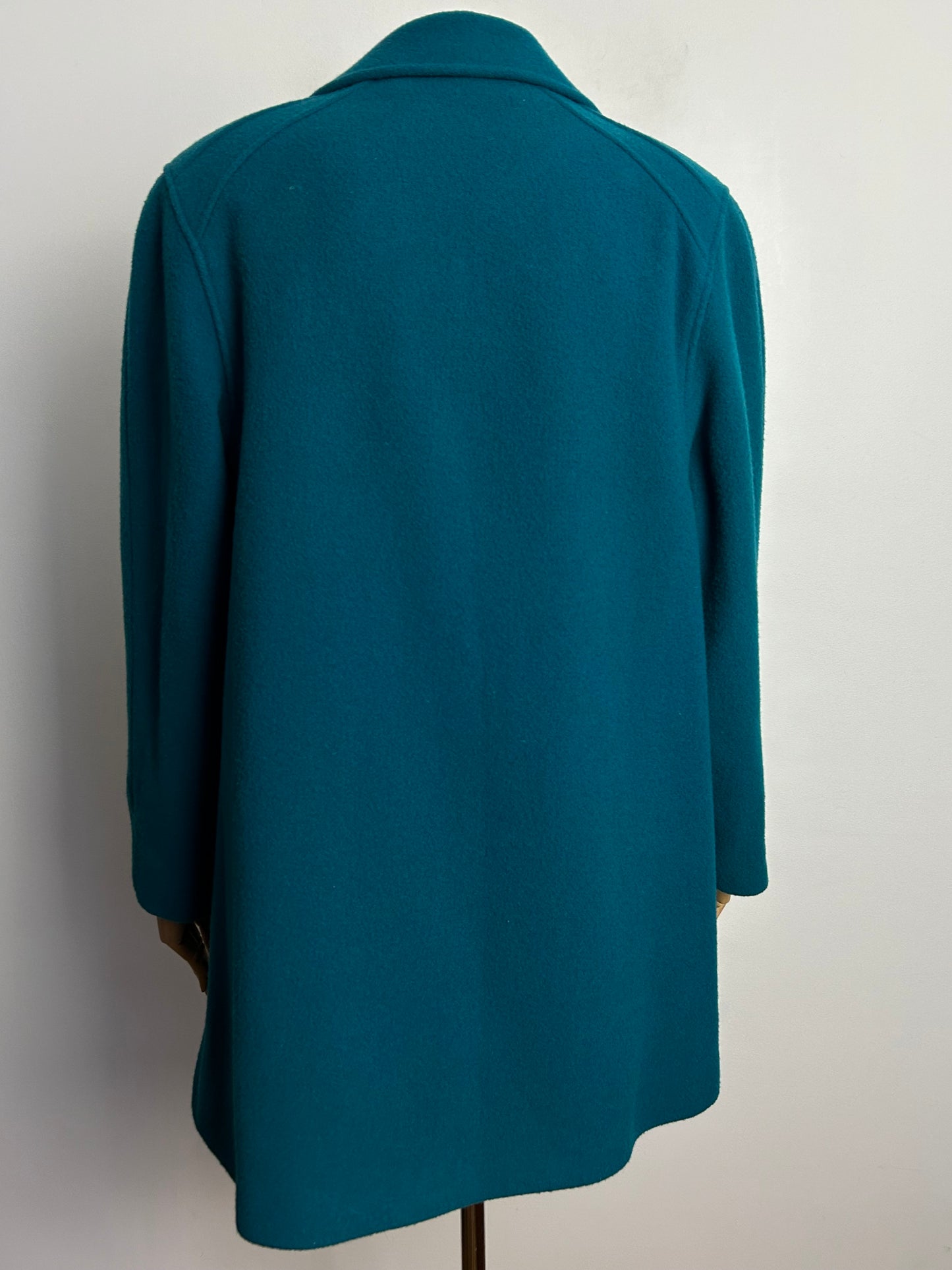 Vintage EASTEX UK Size 16 Peacock Blue Pure New Wool Lined Coat