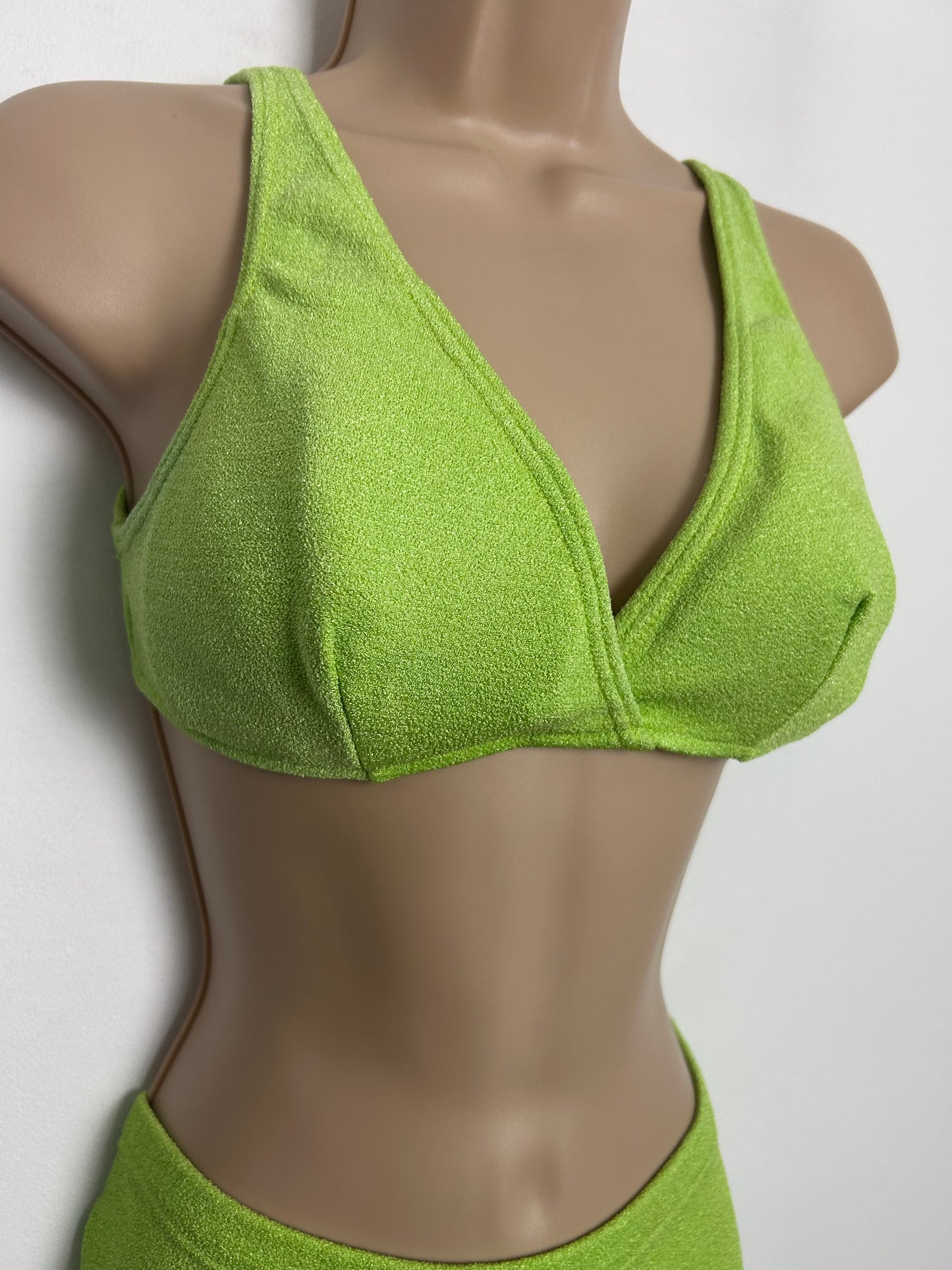 Vintage Late 1960s Size 12 Lime Green Two Piece Shorts Style Bikini