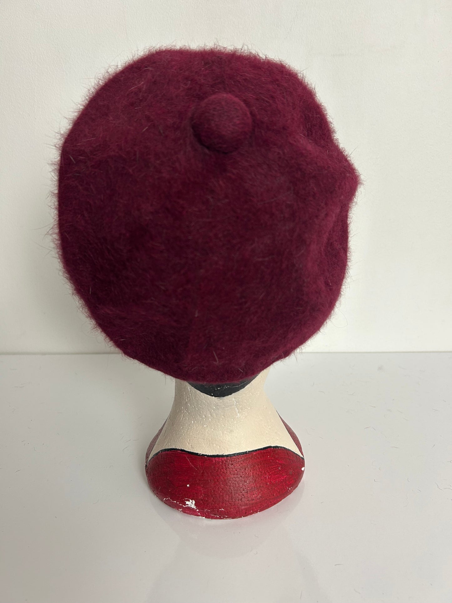 Vintage Raspberry Angora Mix Baker Boy Style Hat