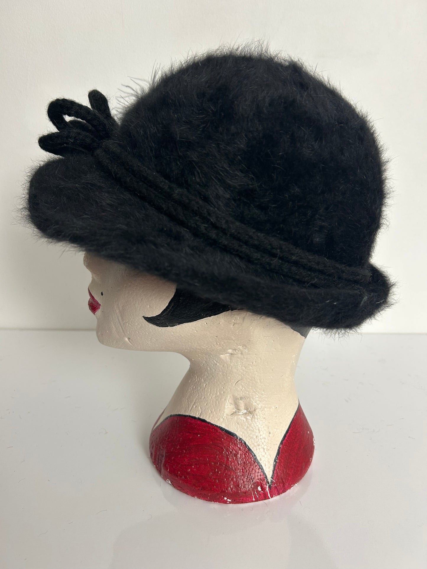 Vintage GOLDEN GATE Black Soft Angora Mix Pheasant Feather Detail Trilby Style Hat