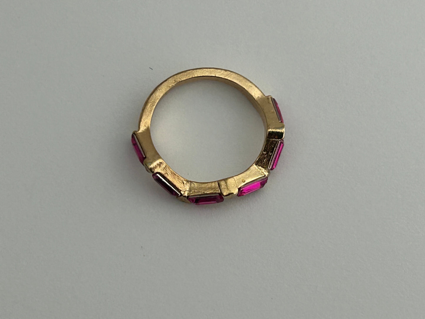 Vintage Gold Tone Base Metal Band Ring With Pink Stones Size O