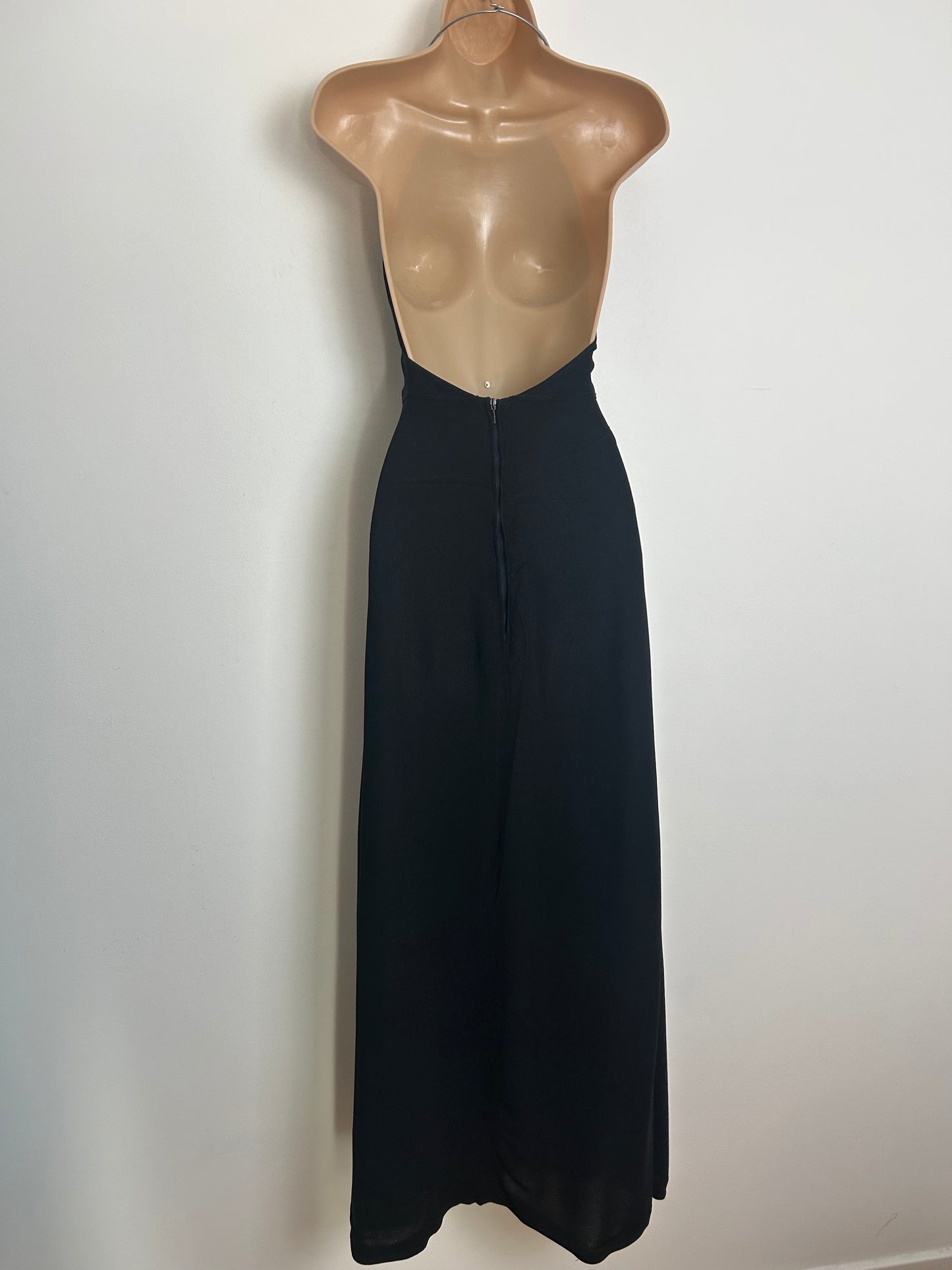 Vintage 1970s BELCHIC MODELL Size 6 Black Metal Choker Neck Occasion Evening Maxi Dress
