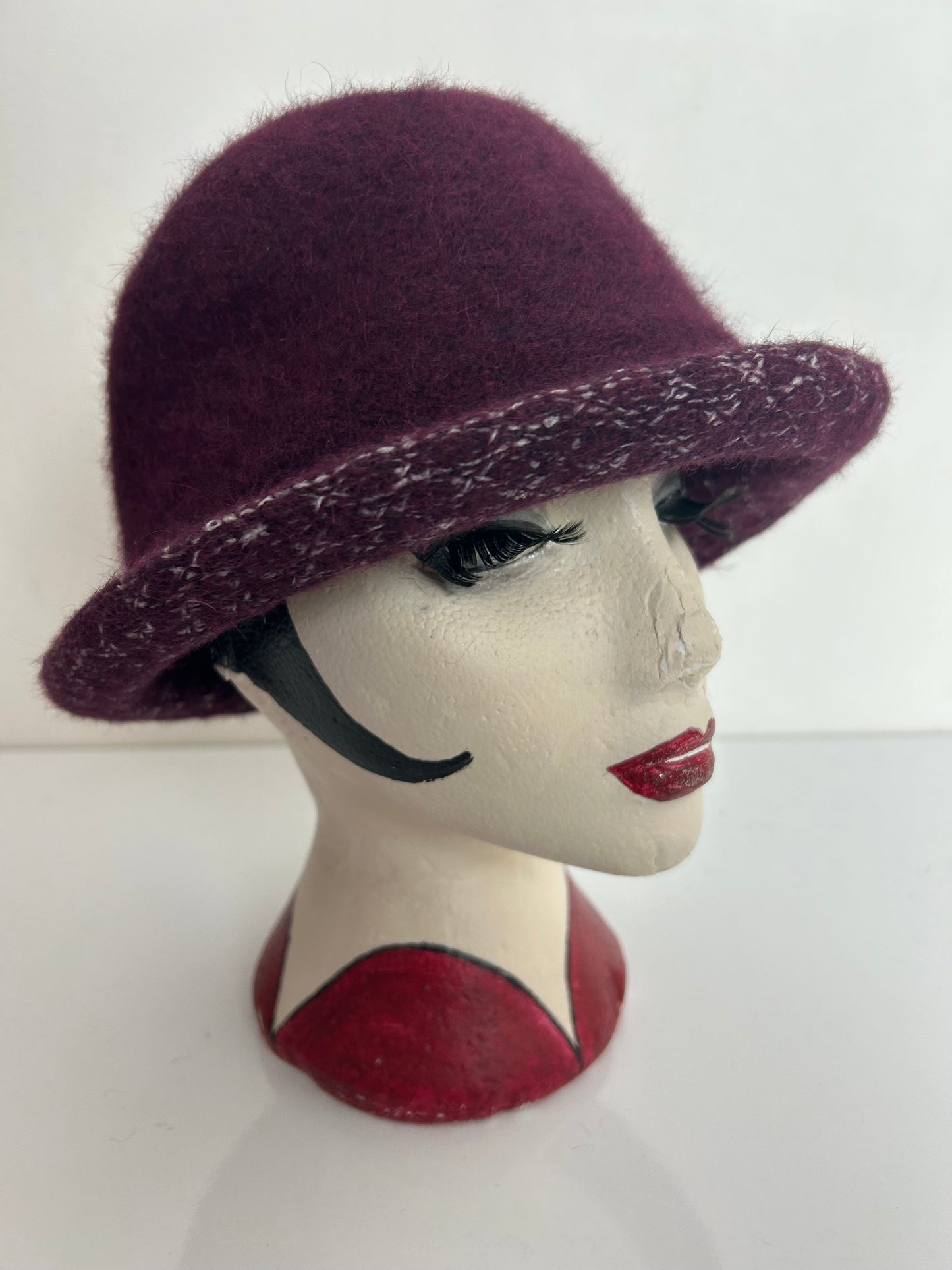 Vintage Burgundy Wool & Angora Mix Semi Structured Hat