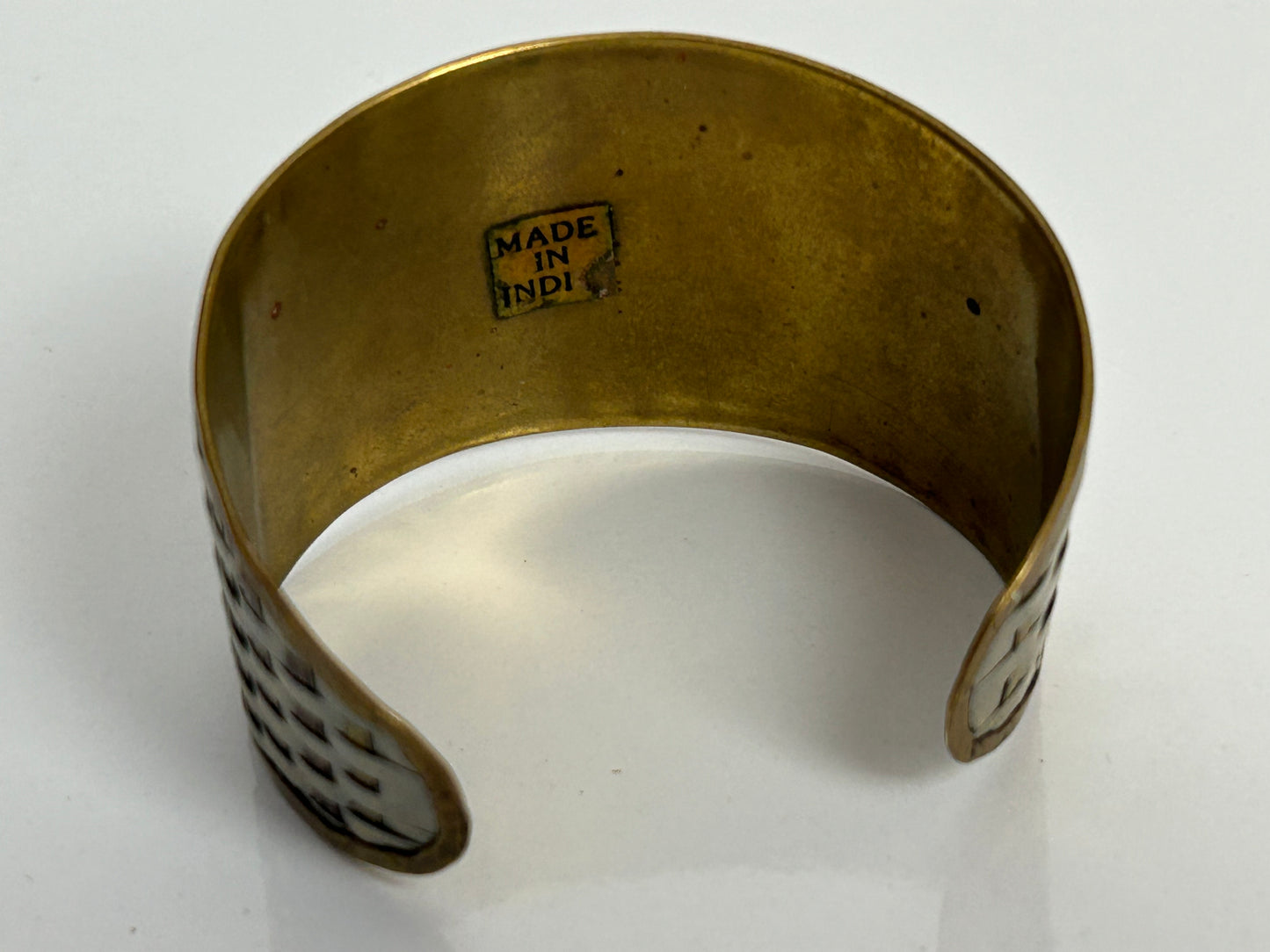 Vintage Made In India Mixed Metal Weave Effect Small Cuff Style Bangle/Bracelet