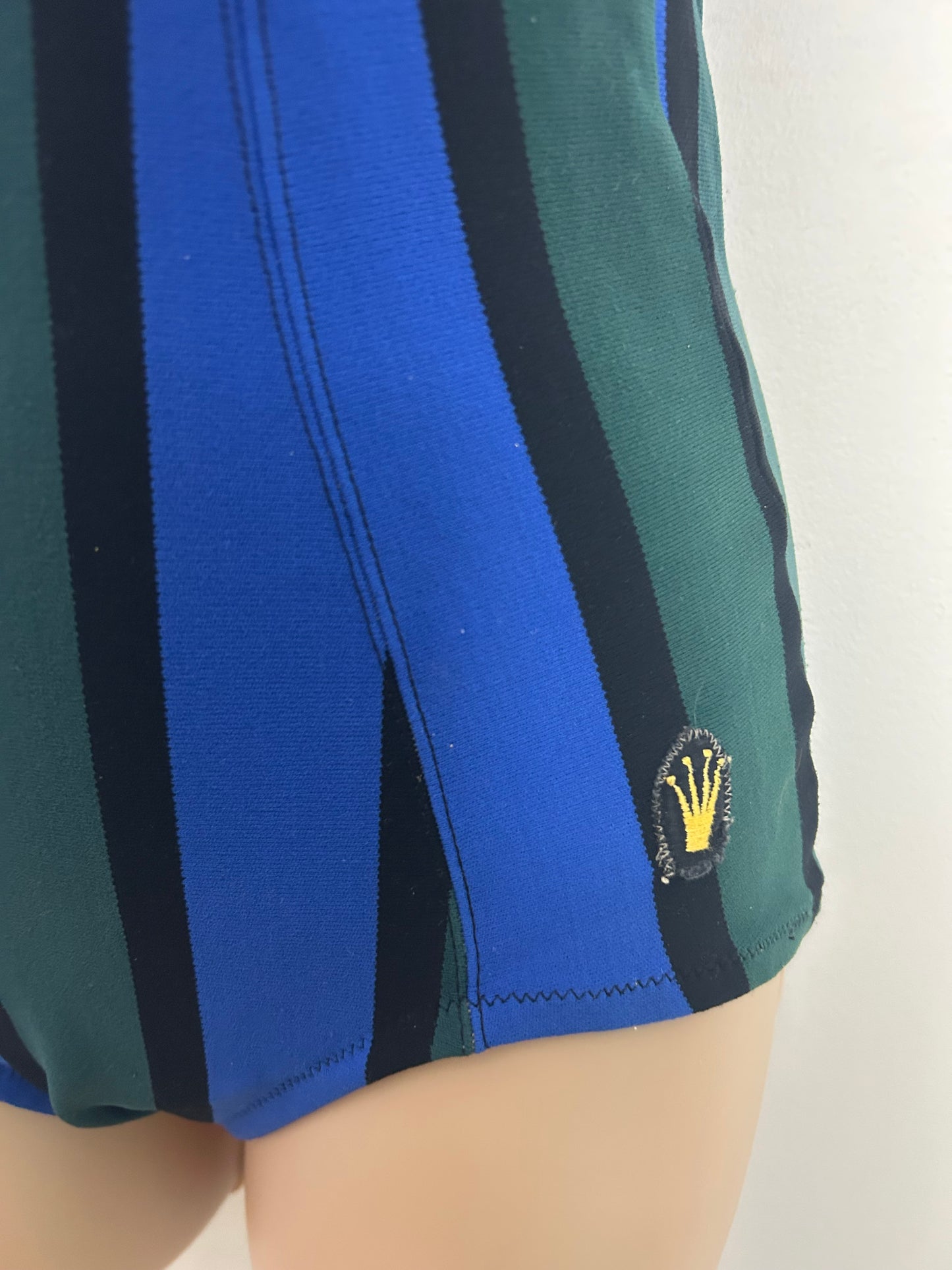 Vintage 1960s TRIUMPH Size 8 Blue & Green Stripe Print Moulded Cup Swimsuit