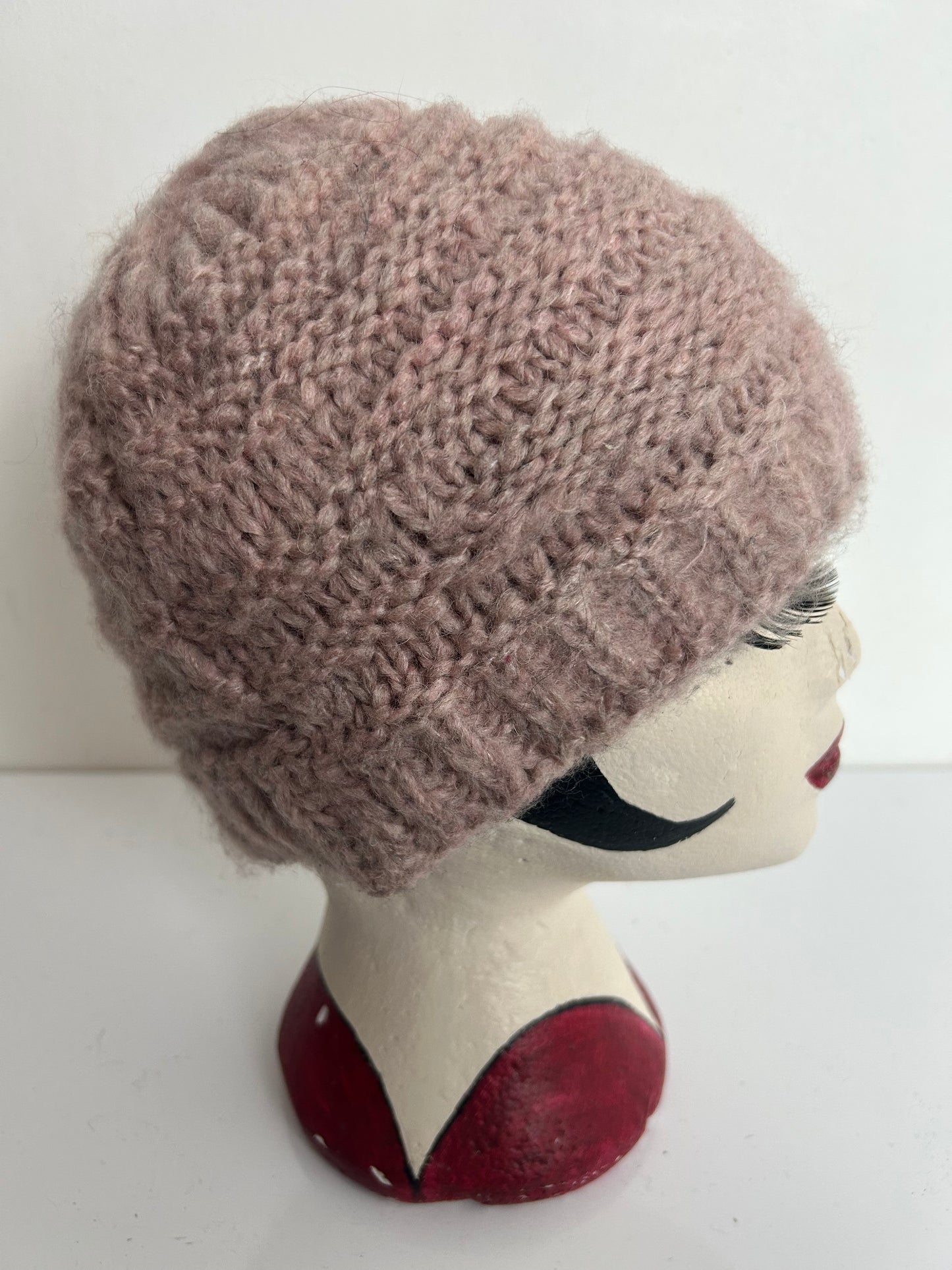 Vintage Dusky Pink Chunky Knit Beanie Style Wool Mix Hat