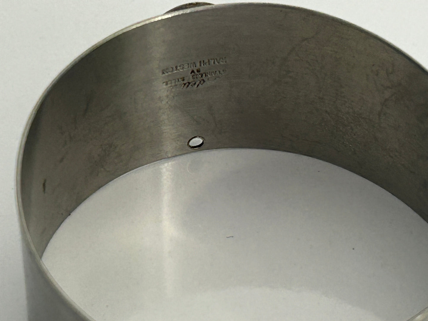 Vintage 1970s Collectable Adeline Stainless Steel By Ralph Weston Shell Disc Set Bracelet