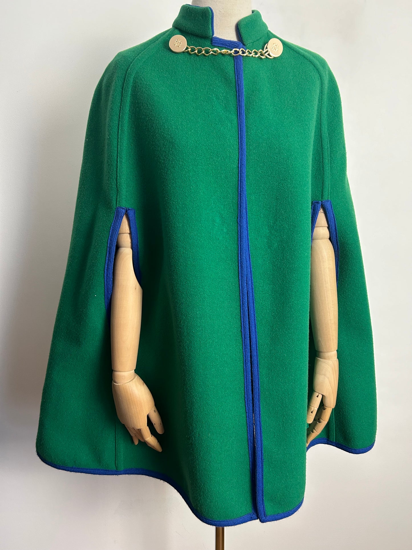 Vintage 1960s UK Size 8-10 Fabulous Green & Blue Reversible Wool Cape/Poncho