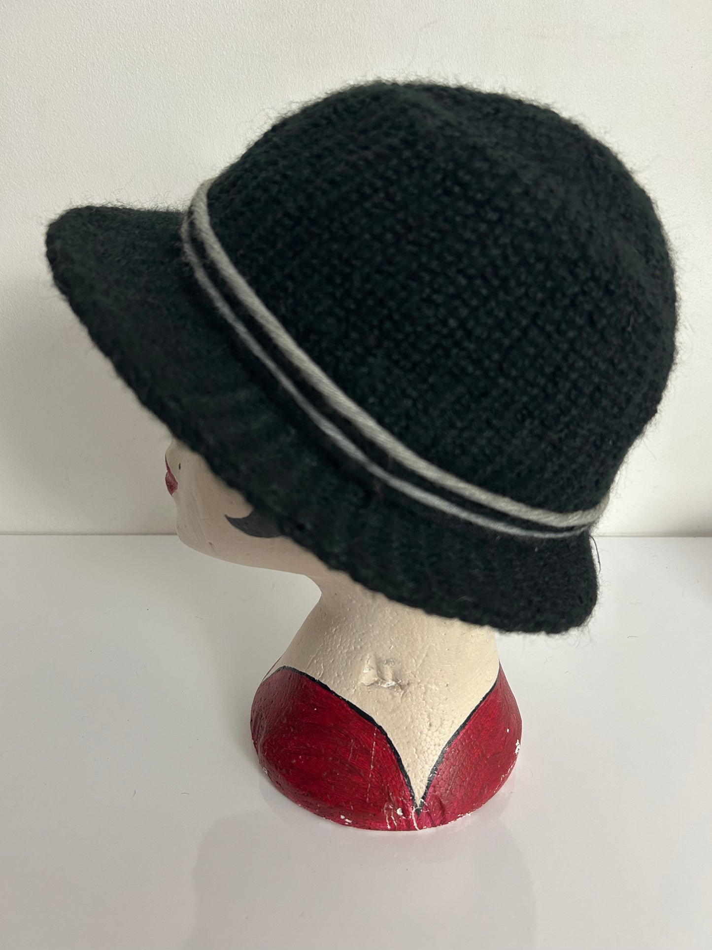 Vintage FAVORITE MODELL Black Wool Mix Braid Trim Trilby Style Hat