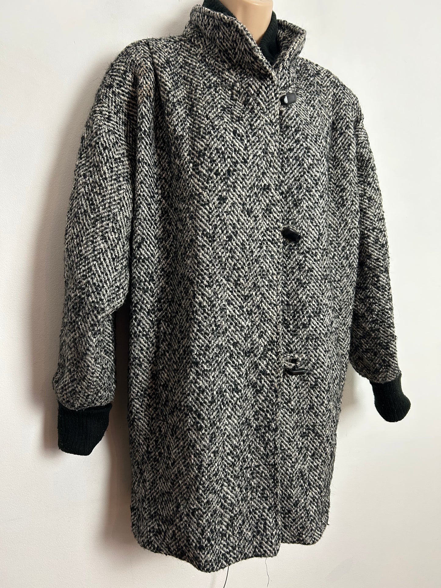 Vintage 1980s/1990s NEW YORK GIRL UK Size 14-16 Grey Tones Tweed Wool Coat