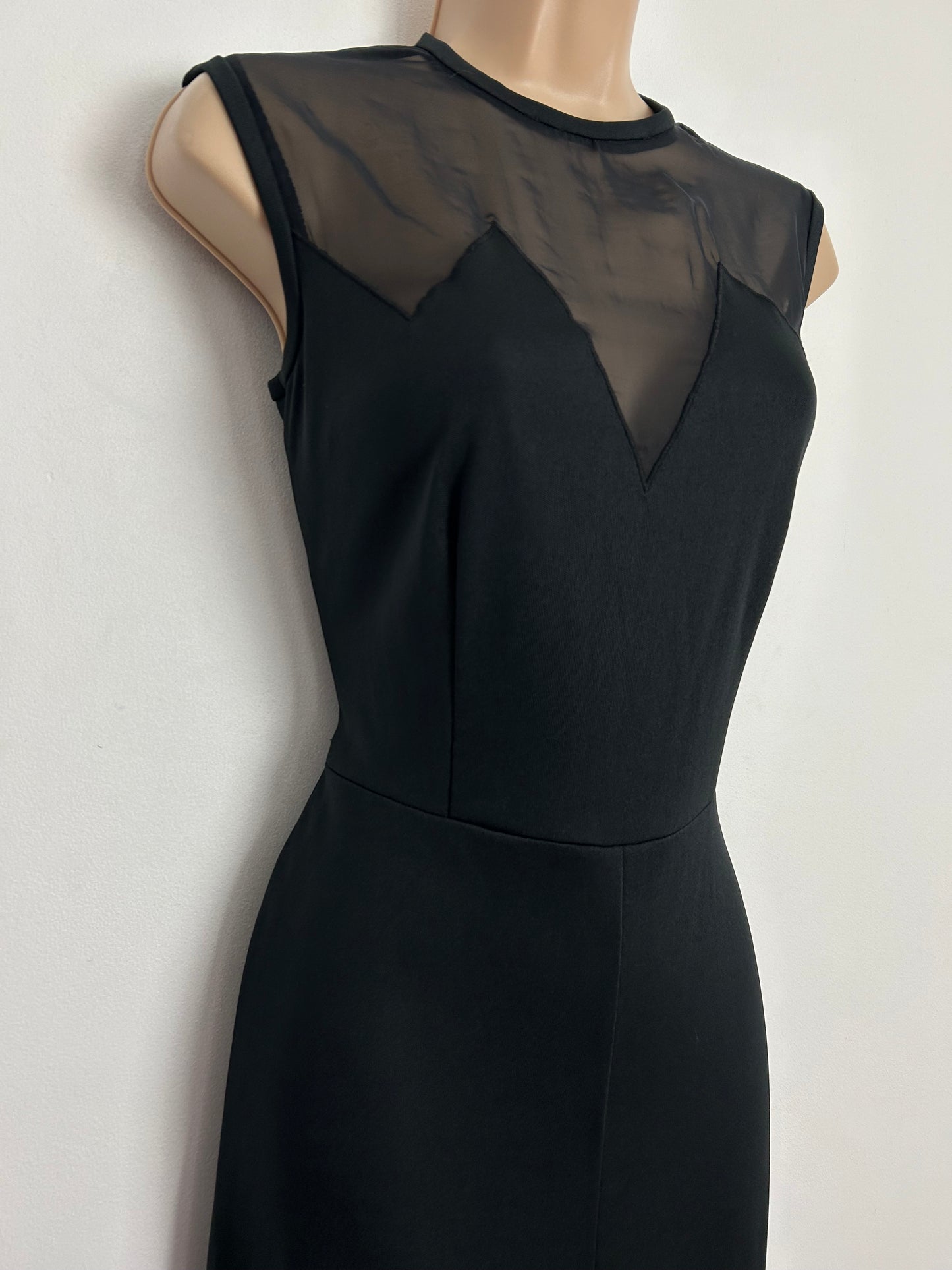 Vintage 1970s MISS DEVONSHIRE UK Size 8 Black Chiffon Panel Sleeveless Wide Leg Jumpsuit