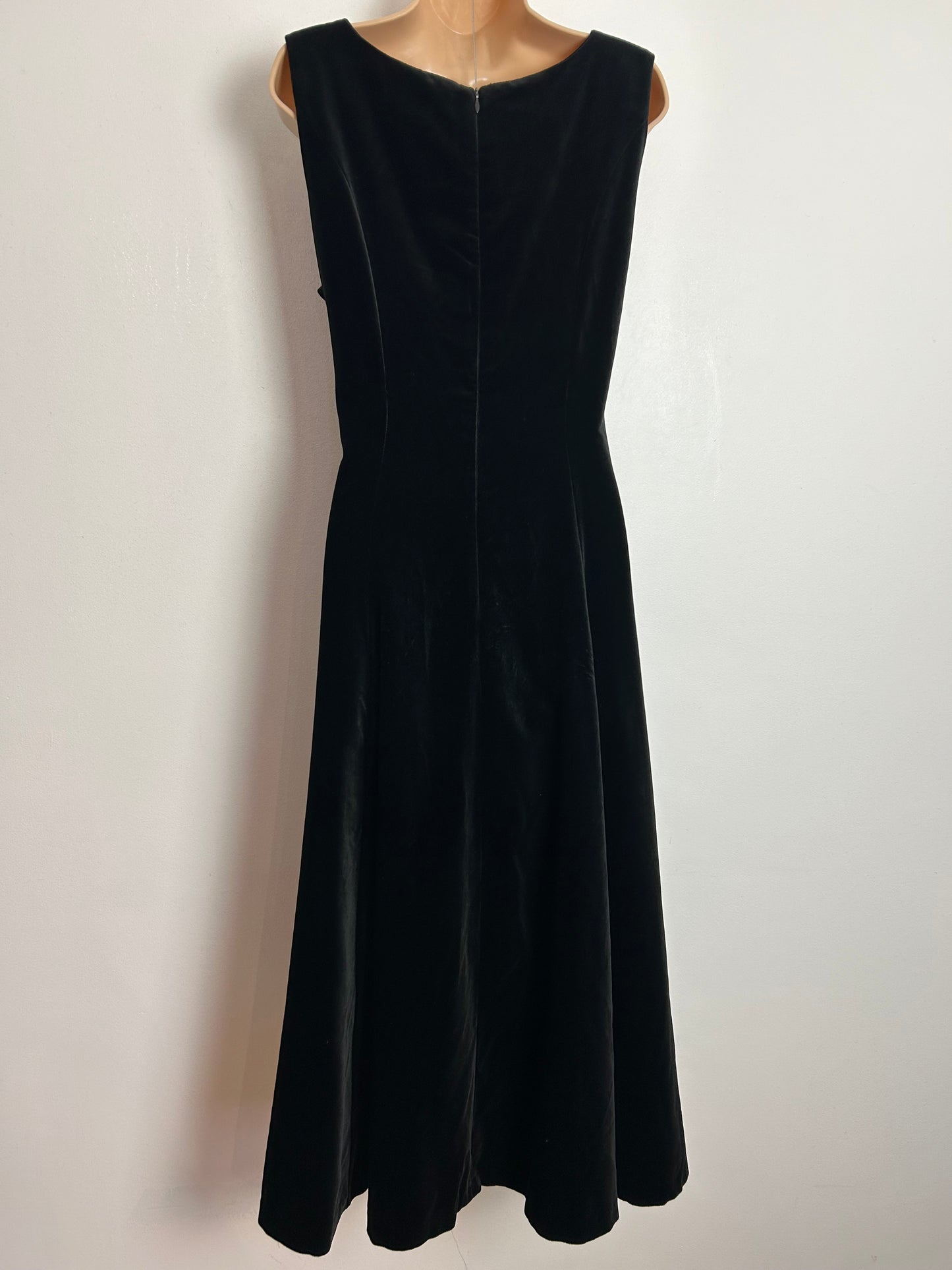 Vintage 1980s LAURA ASHLEY UK Size 12 (Size 14 On Label) Black Velvet Sleeveless Midi Dress