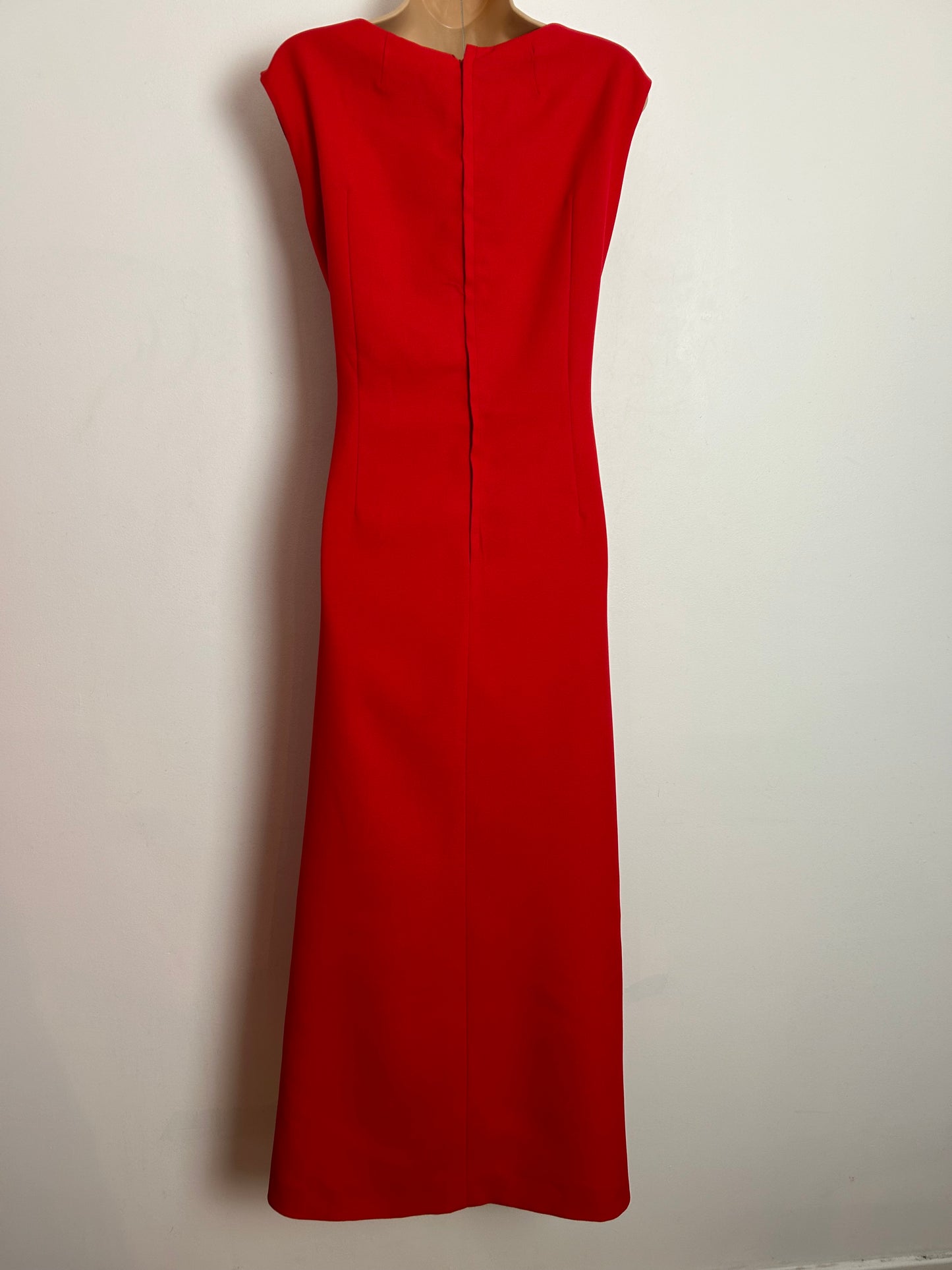 Vintage Late 1960s UK Size 12-14 Red Bead & Bow Embellished Occasion Evening Maxi Dress