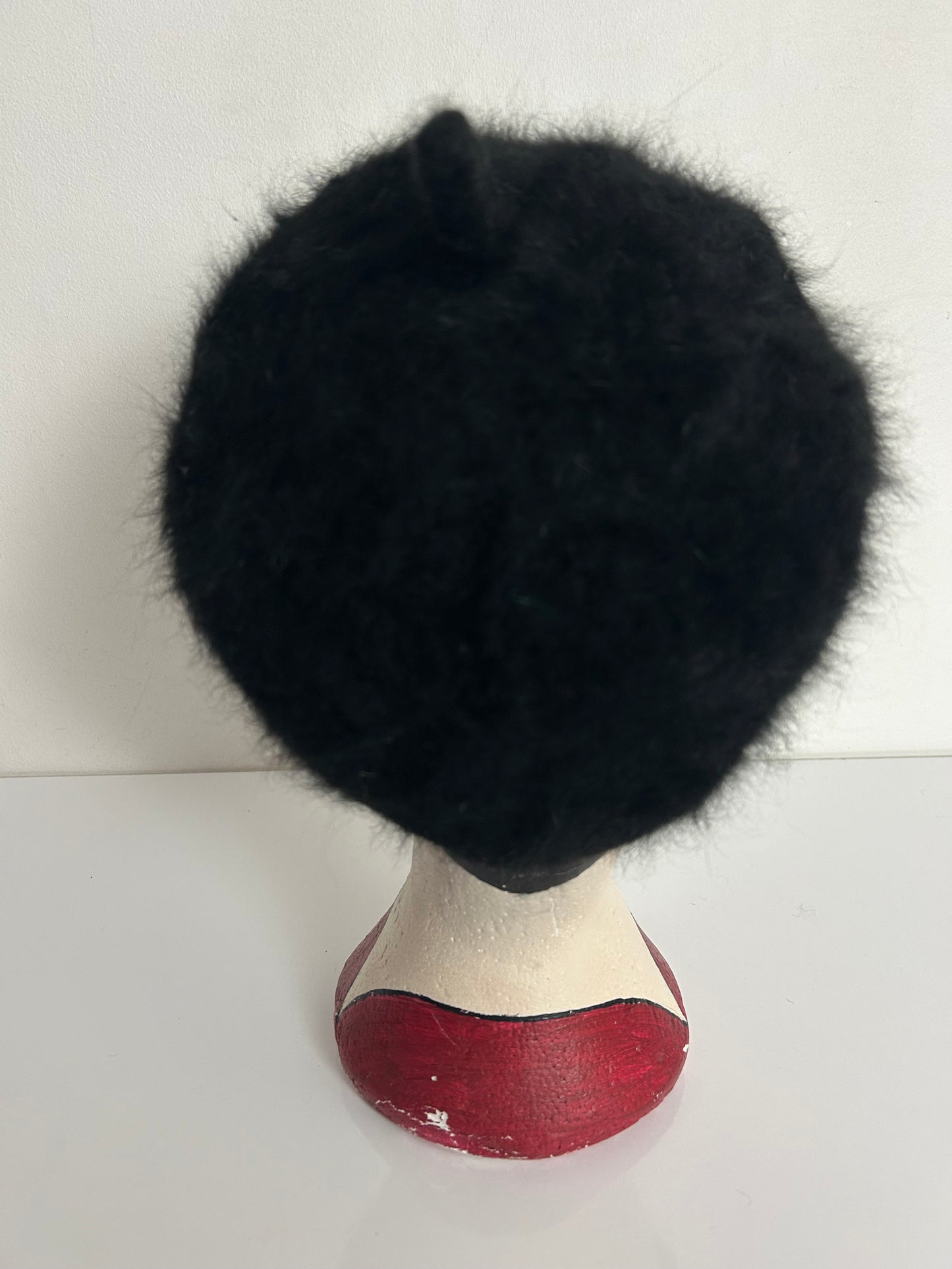 Vintage 1960s MAYSER MILZ Black Angora & Wool Mix Baker Boy Style Hat