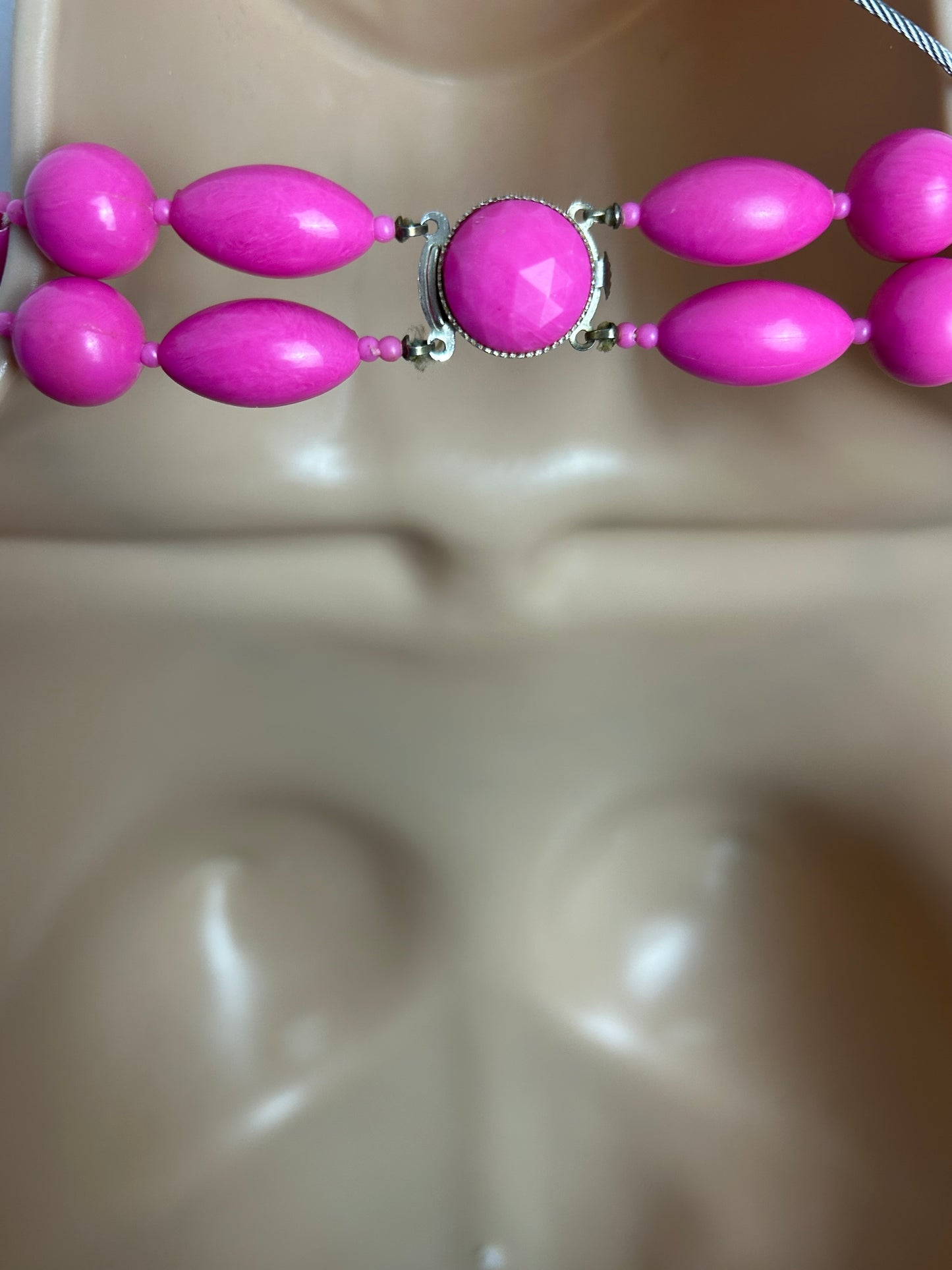 Vintage 1960s MADE IN HONG KONG Hot Pink Chunky Bead Multistrand Necklace