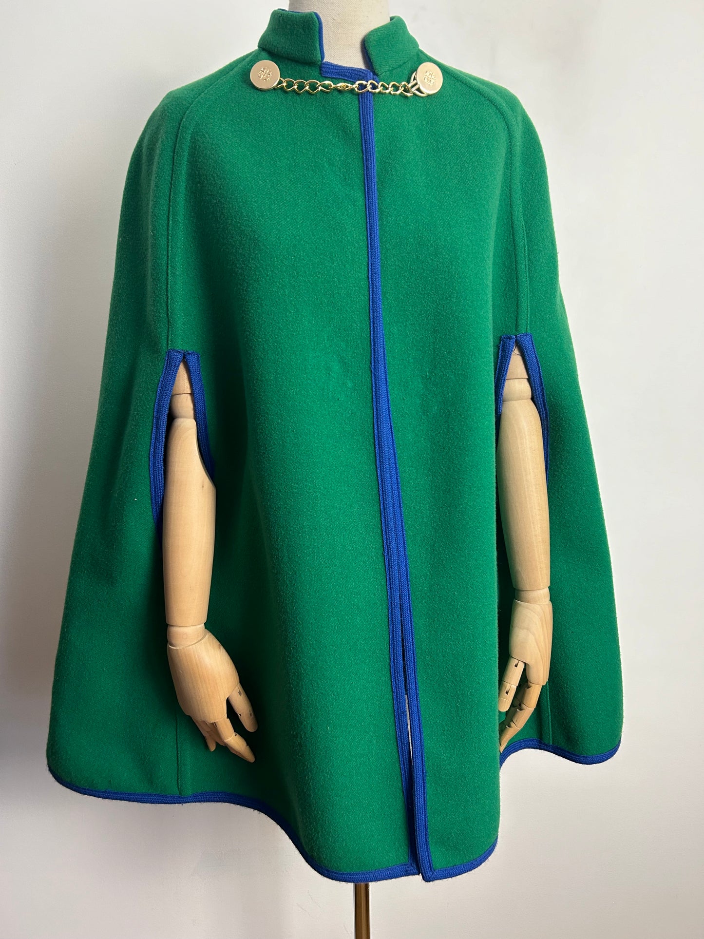 Vintage 1960s UK Size 8-10 Fabulous Green & Blue Reversible Wool Cape/Poncho