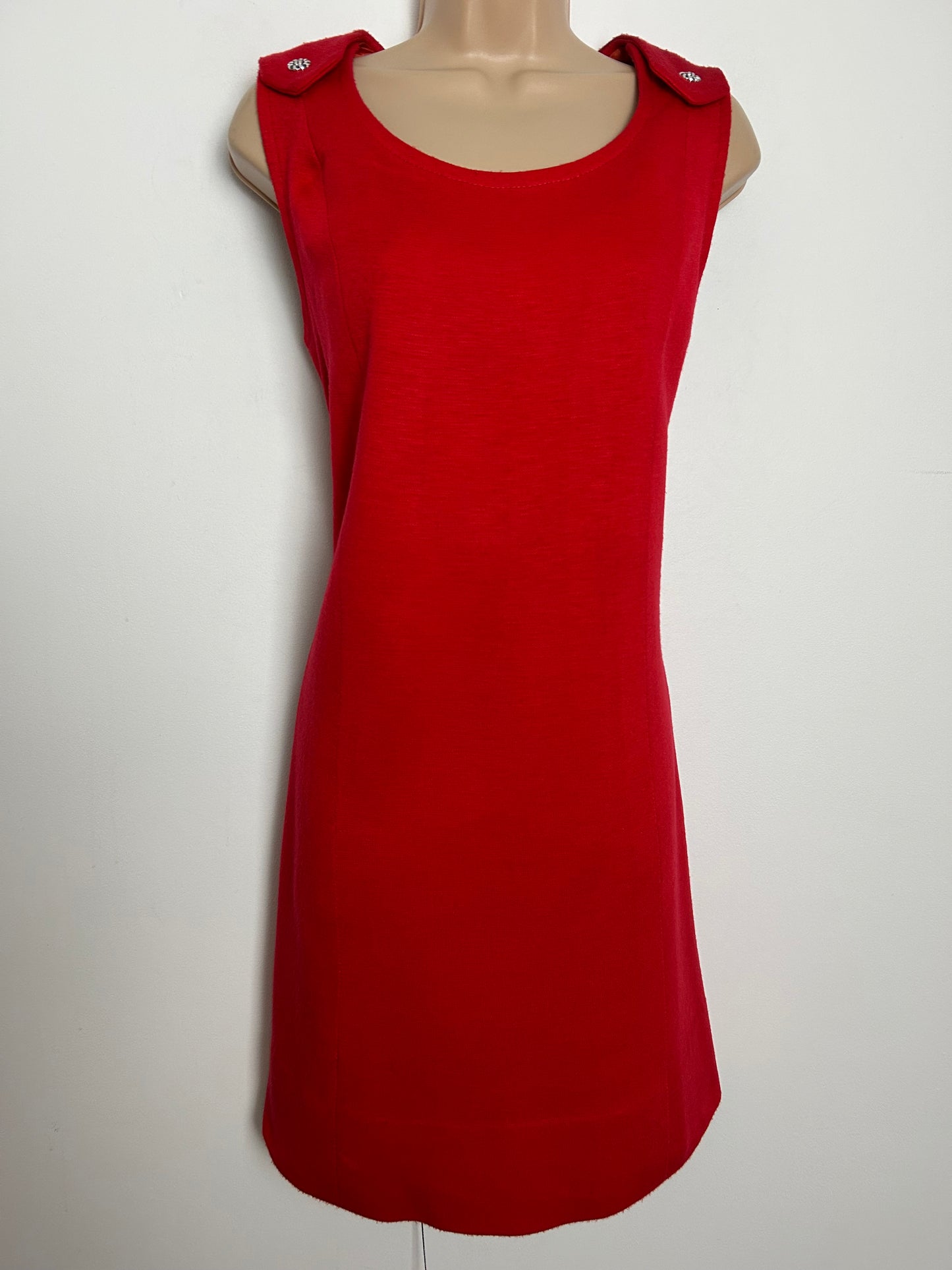 Vintage 1960s Size 12 Red Wool Jersey Sleeveless Belted Mod Dress