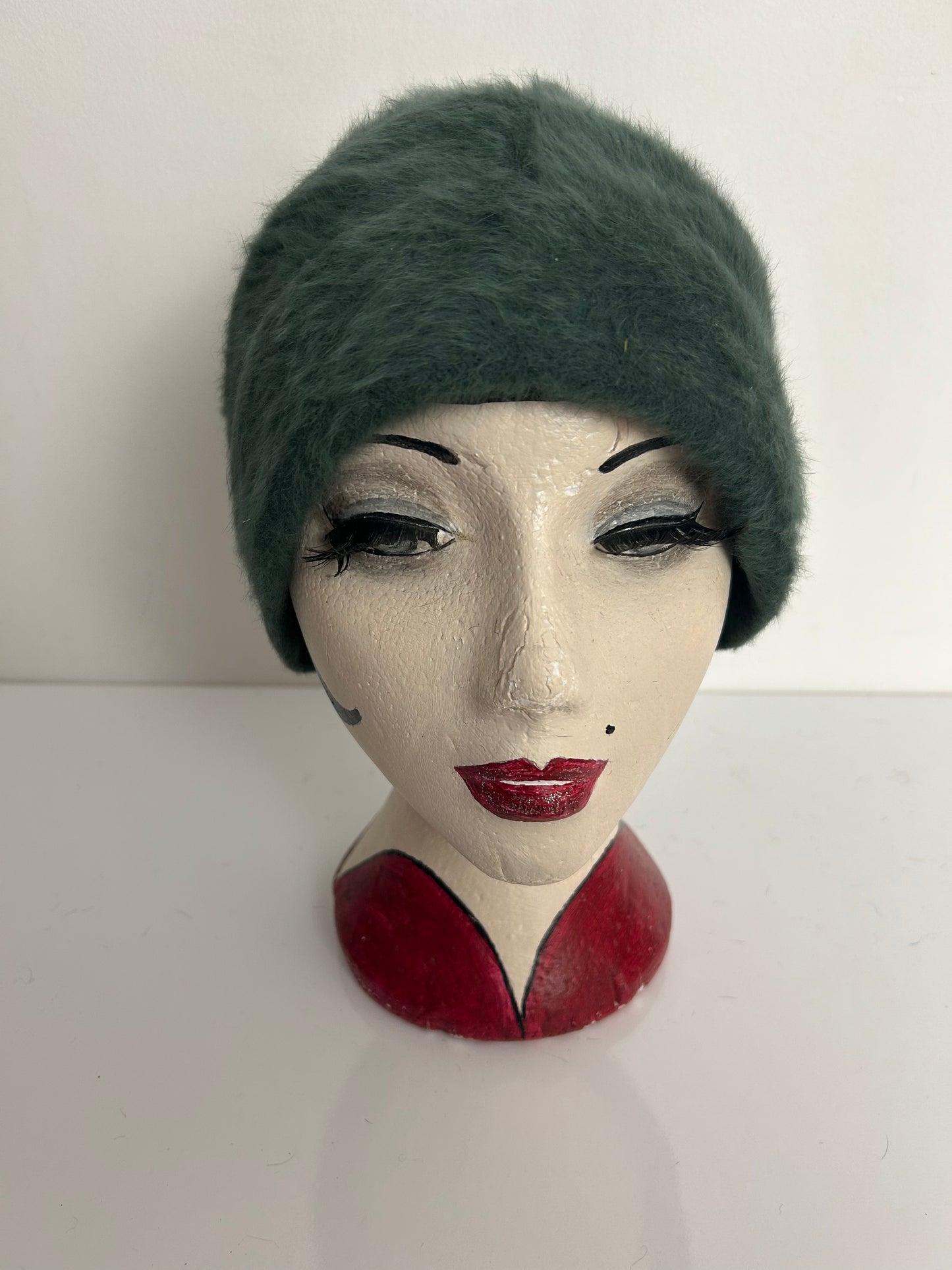 Vintage PIERRE LAULHERE Dark Green Angora Mix Turban Style Hat