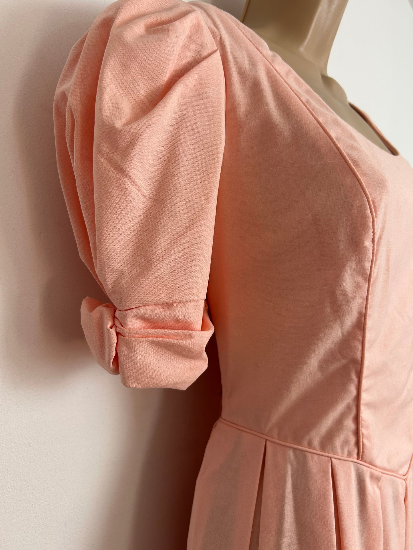 Vintage 1980s LAURA ASHLEY Size 10 (Size 14 On Label) Pale Peach Bustle Back Ballgown Midi Dress