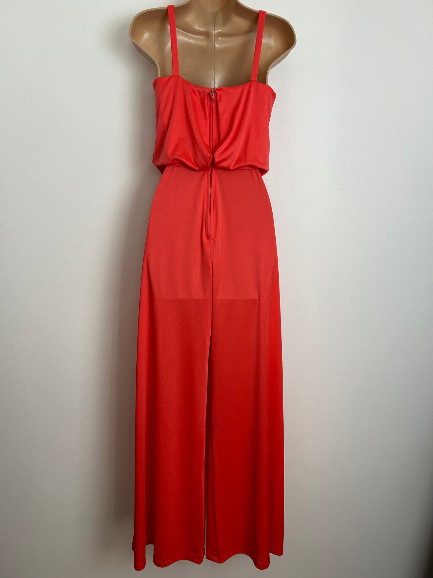 Vintage Late 1970s Size 6 Tangerine Orange Crochet Lace Panel Belted Wide Leg Jumpsuit