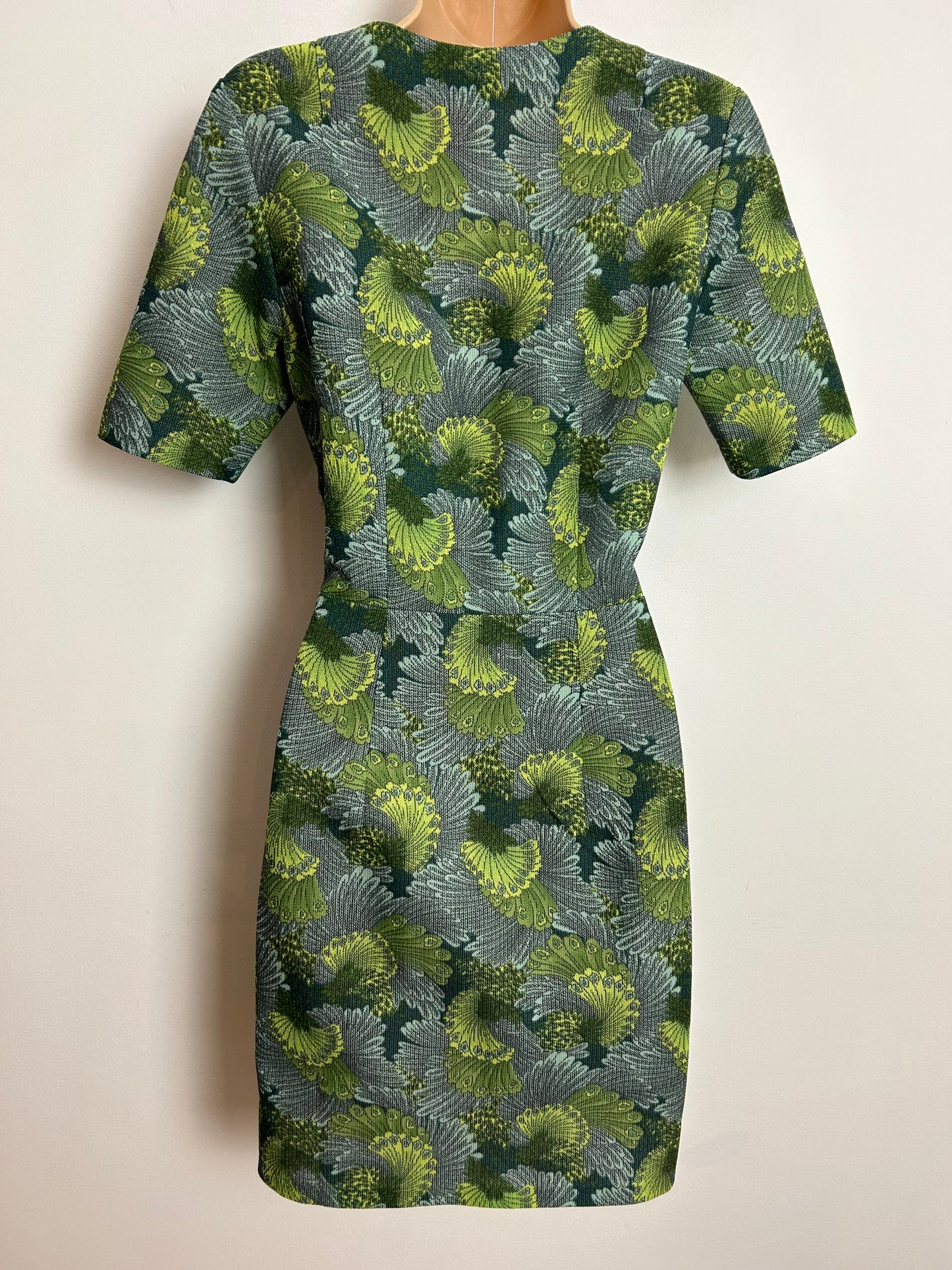 Vintage 1960s UK Size 8 Green Tones Floral Print Short Sleeve Mod Dress