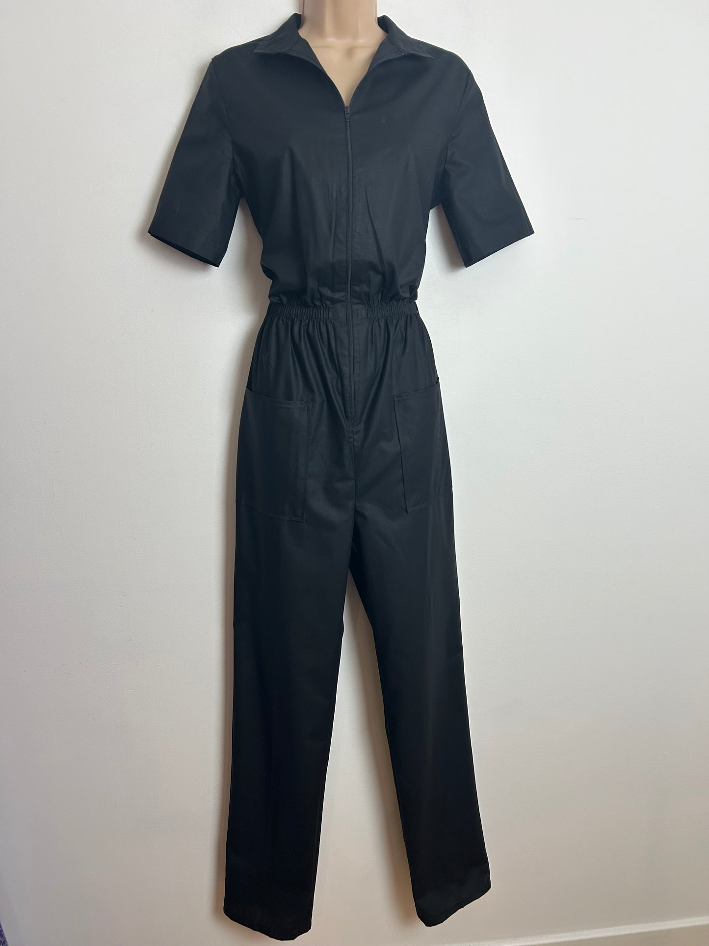 Vintage Late 1970s/Early 1980s ST MICHAEL Size 10 Black Zip Front Straight Cotton Mix Boiler Suit Jumpsuit