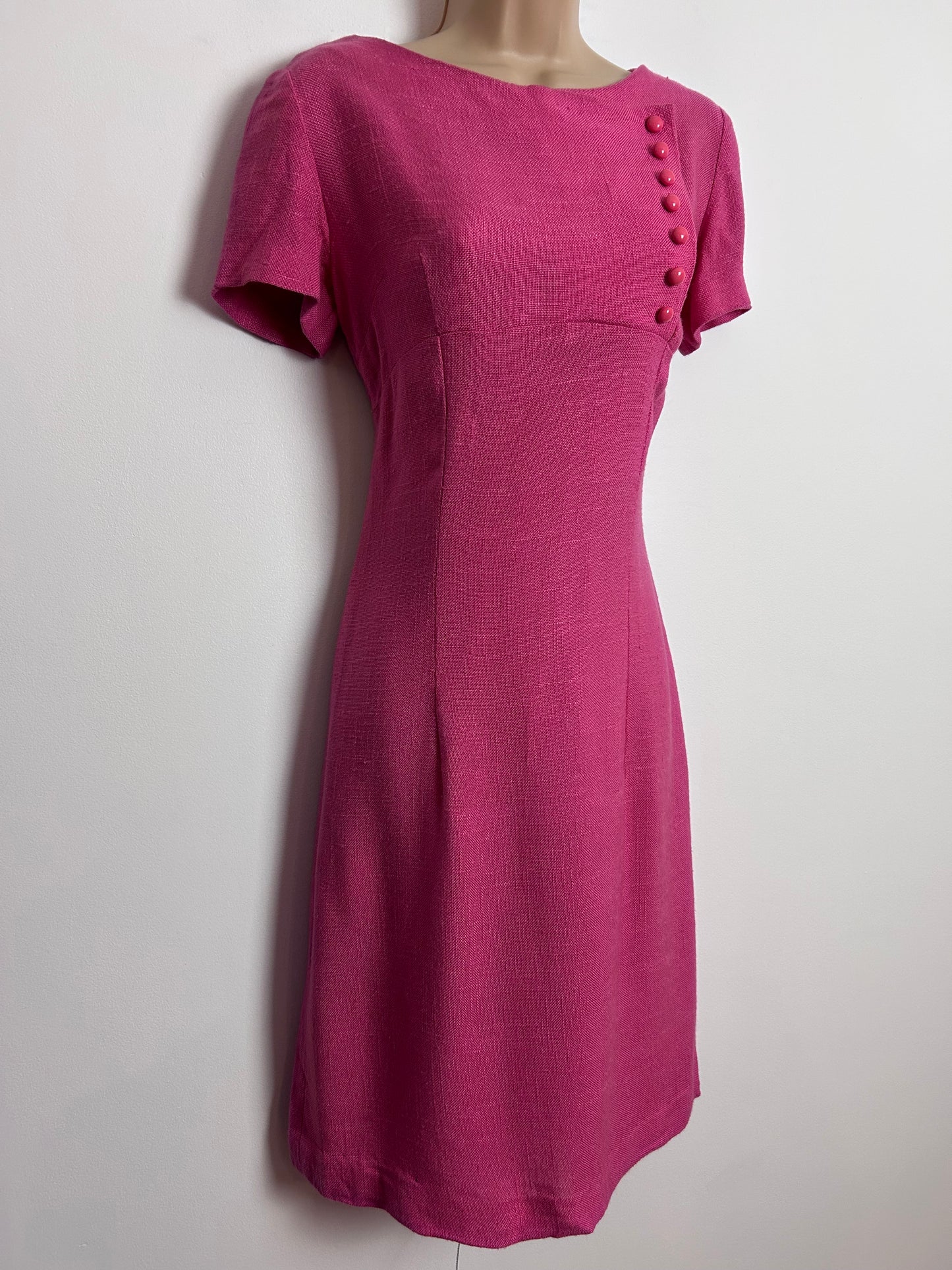 Vintage 1960s RHONA ROY UK Size 8-10 Candy Pink Short Sleeve Mod Shift Dress