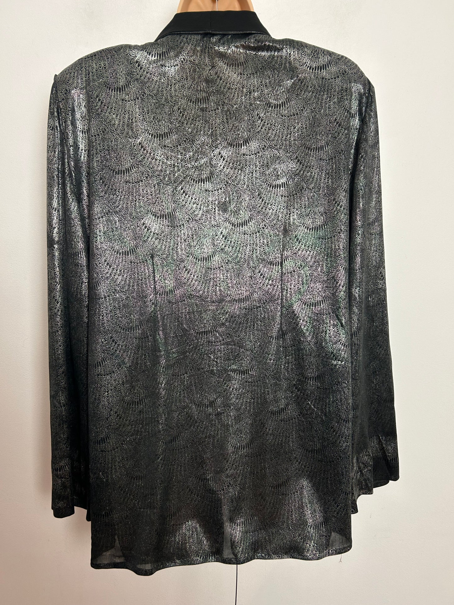 Vintage 1980s Up To Size 16 Black & Dark Silver Lurex Blazer Style Open Fronted Jacket/Cover Up