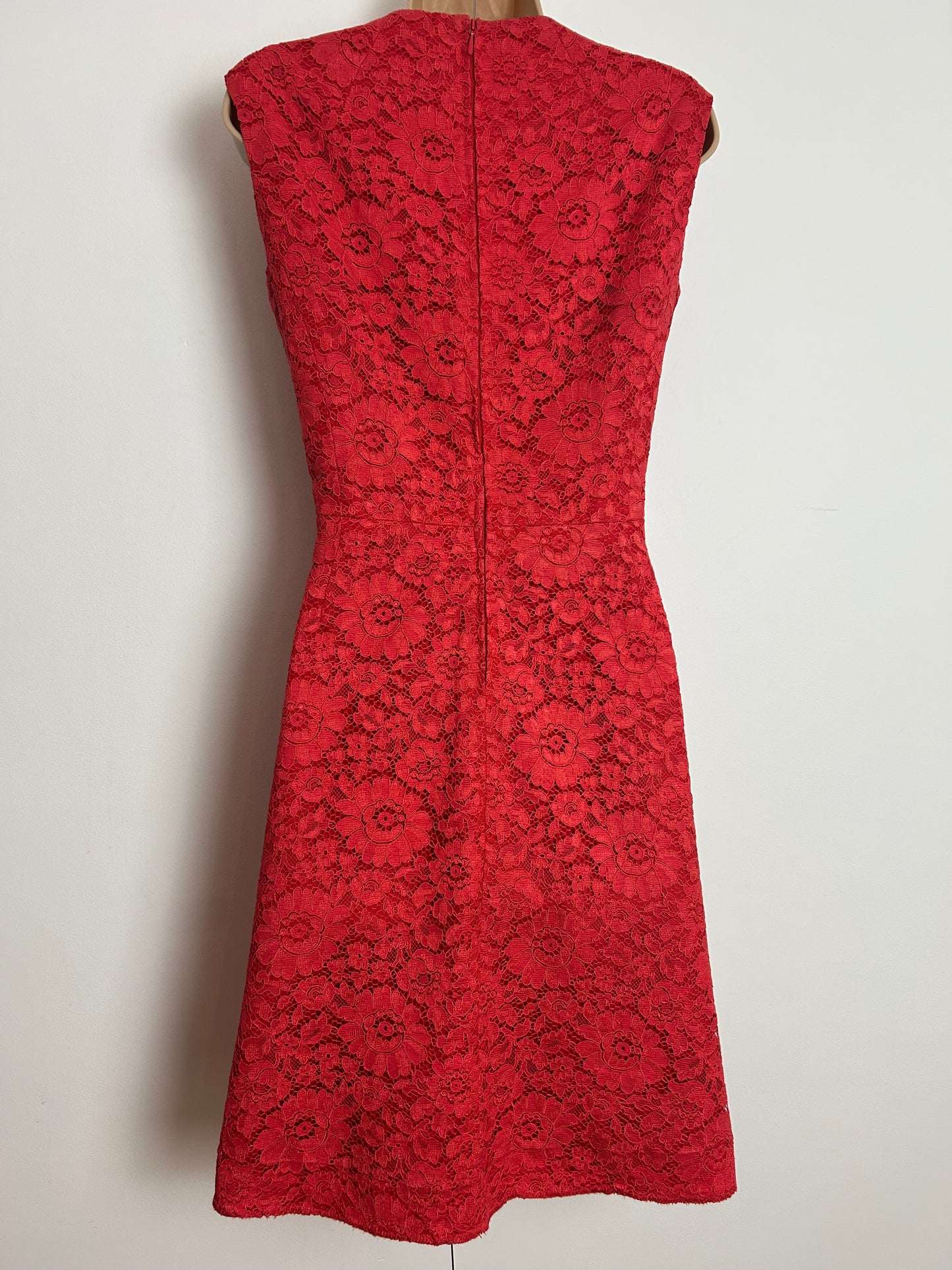 Vintage 1960s DUCHESSE MODELL Size 10 Burnt Orange Guipure Lace Mock Wrap Bow Detail Mod Occasion Dress